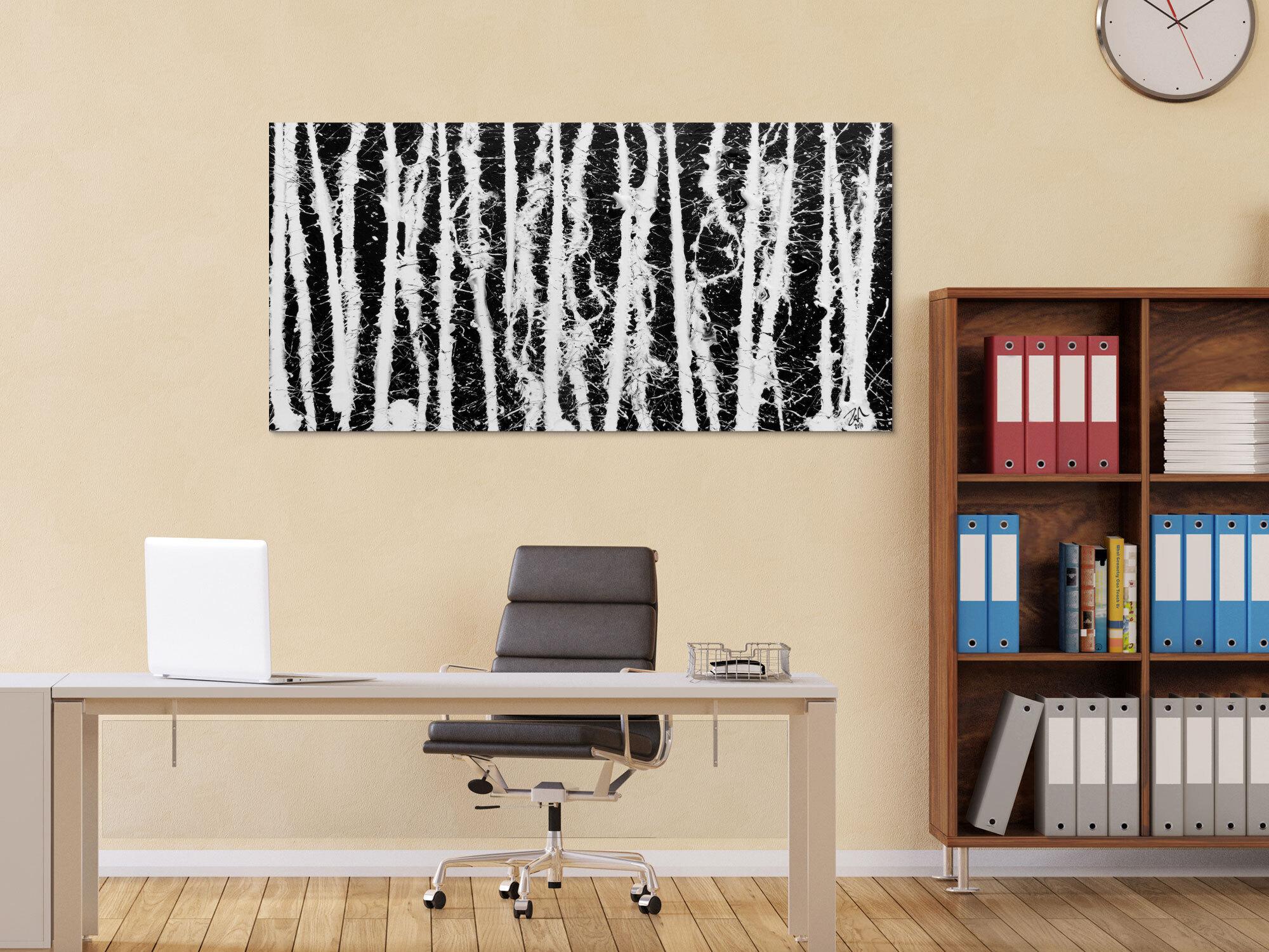 Abstraktes Acrylgemälde in schwarz weiß schlicht modern