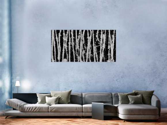 Abstraktes Acrylgemälde in schwarz weiß schlicht modern