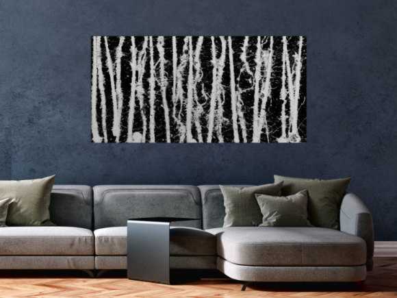 Abstraktes Acrylgemälde in schwarz weiß schlicht modern