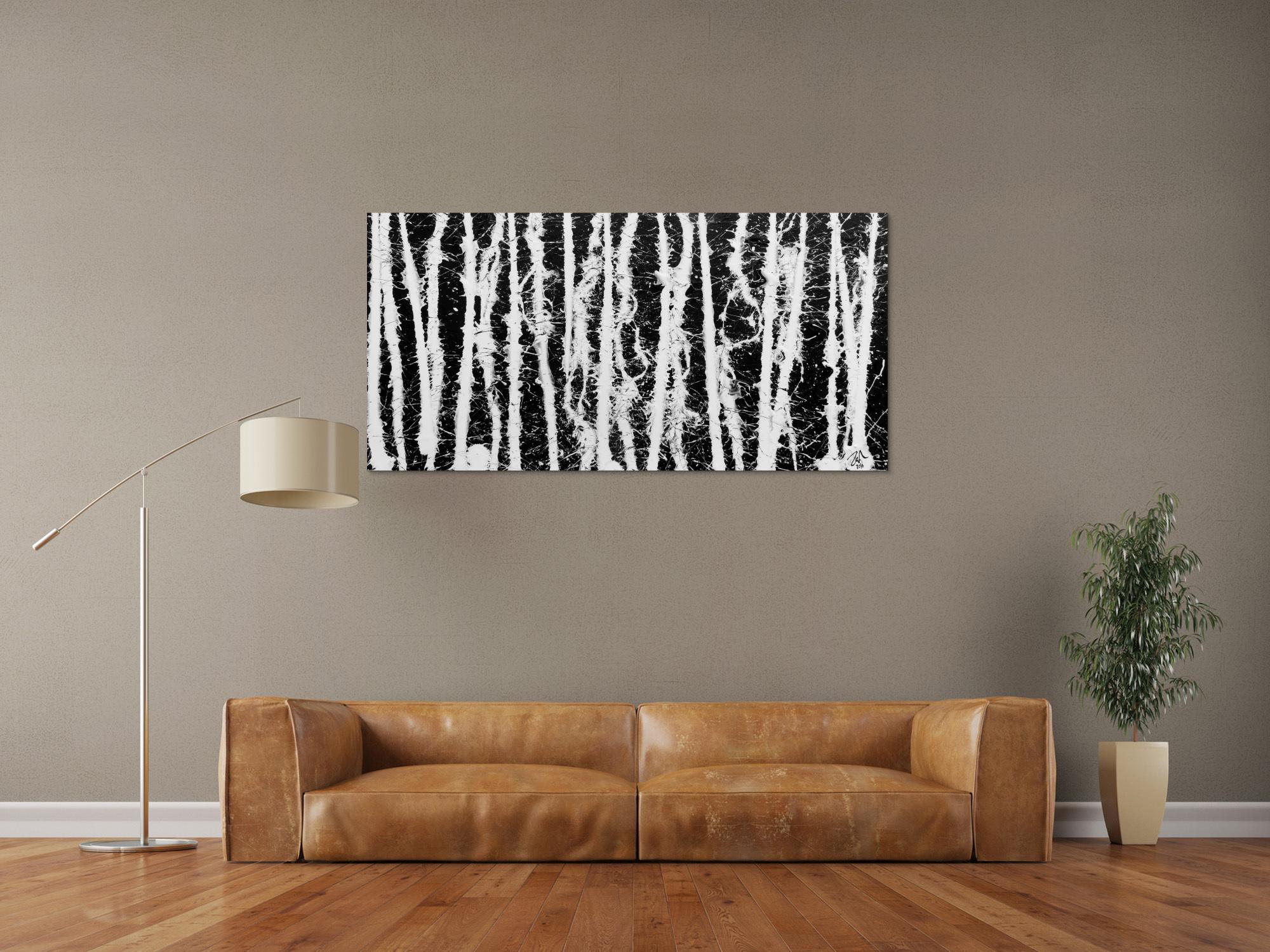 Abstraktes Acrylgemälde in schwarz weiß schlicht modern