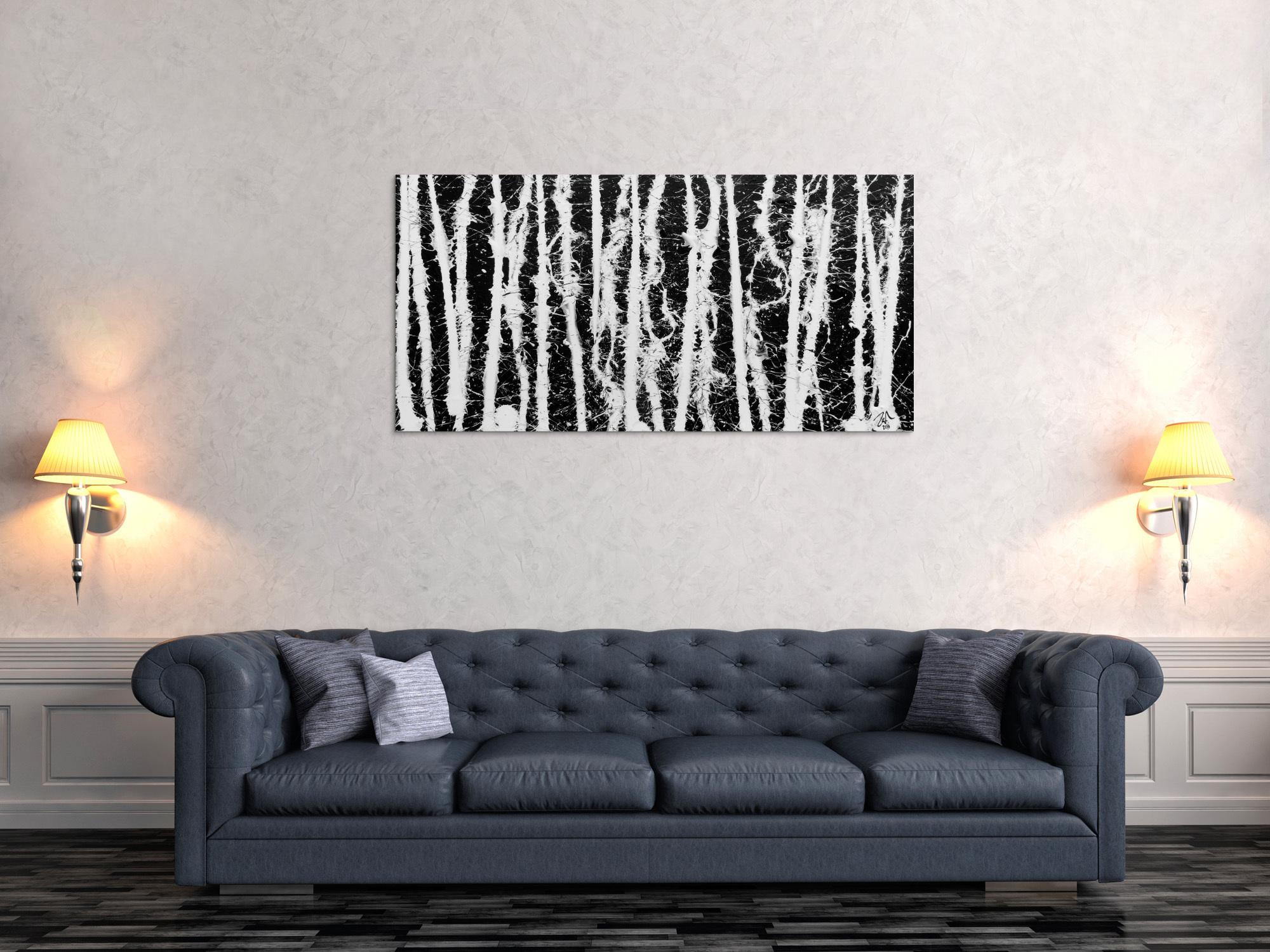 Abstraktes Acrylgemälde in schwarz weiß schlicht modern