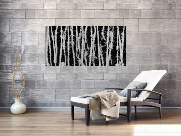 Abstraktes Acrylgemälde in schwarz weiß schlicht modern