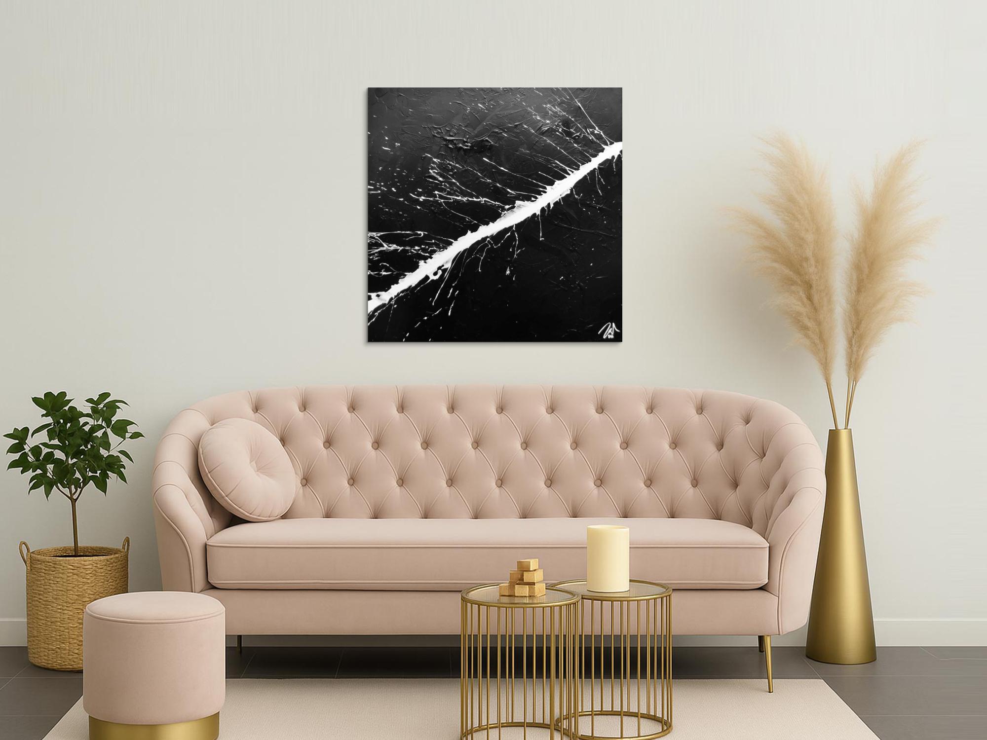 Modernes Acrylbild abstrakt minimalistisch in schwarz weiß