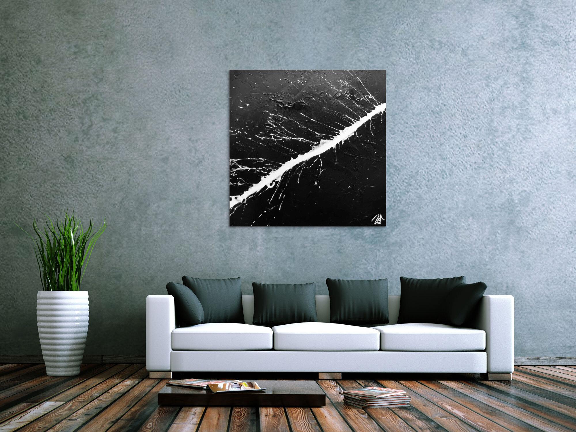 Modernes Acrylbild abstrakt minimalistisch in schwarz weiß