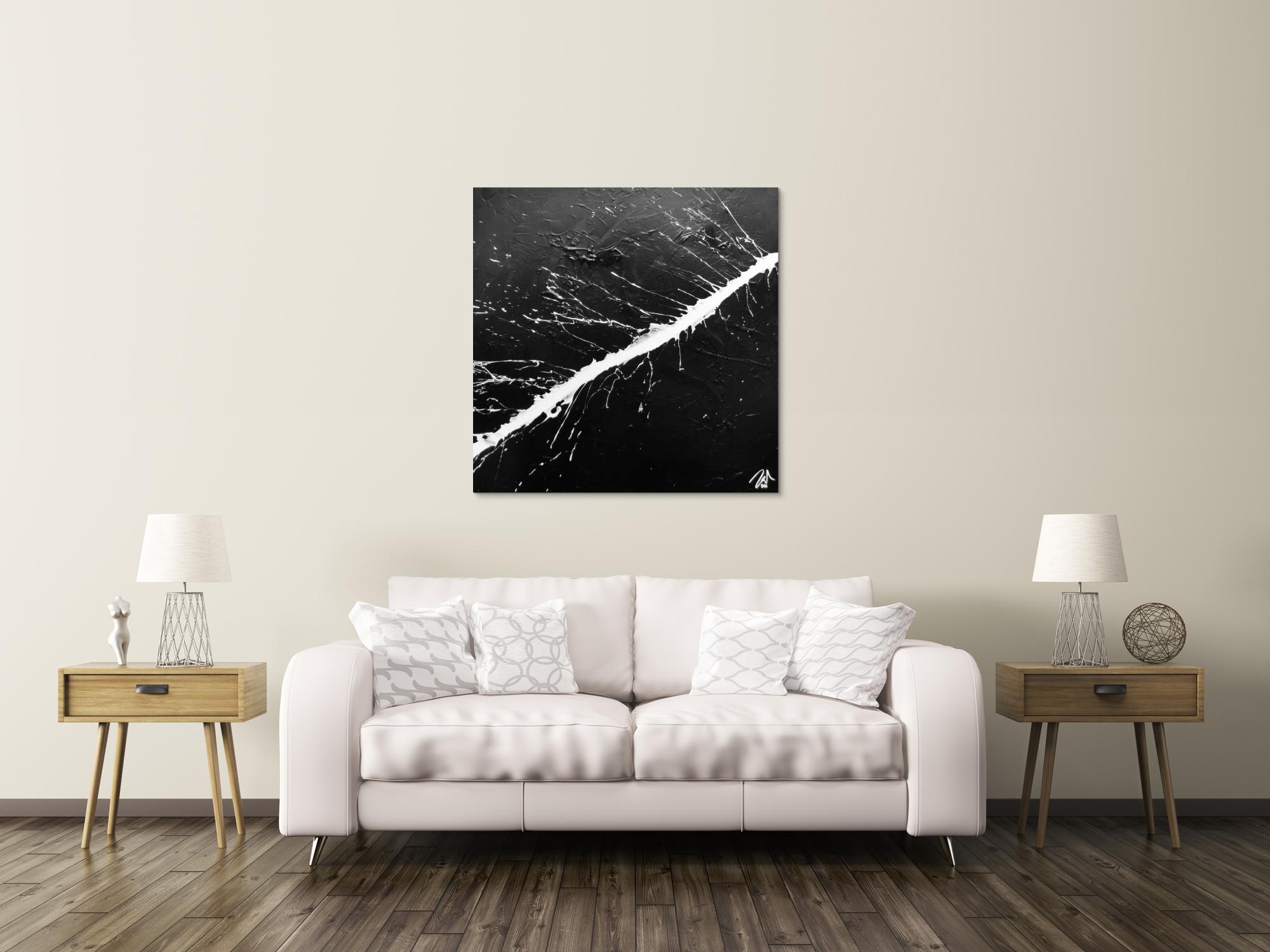 Modernes Acrylbild abstrakt minimalistisch in schwarz weiß