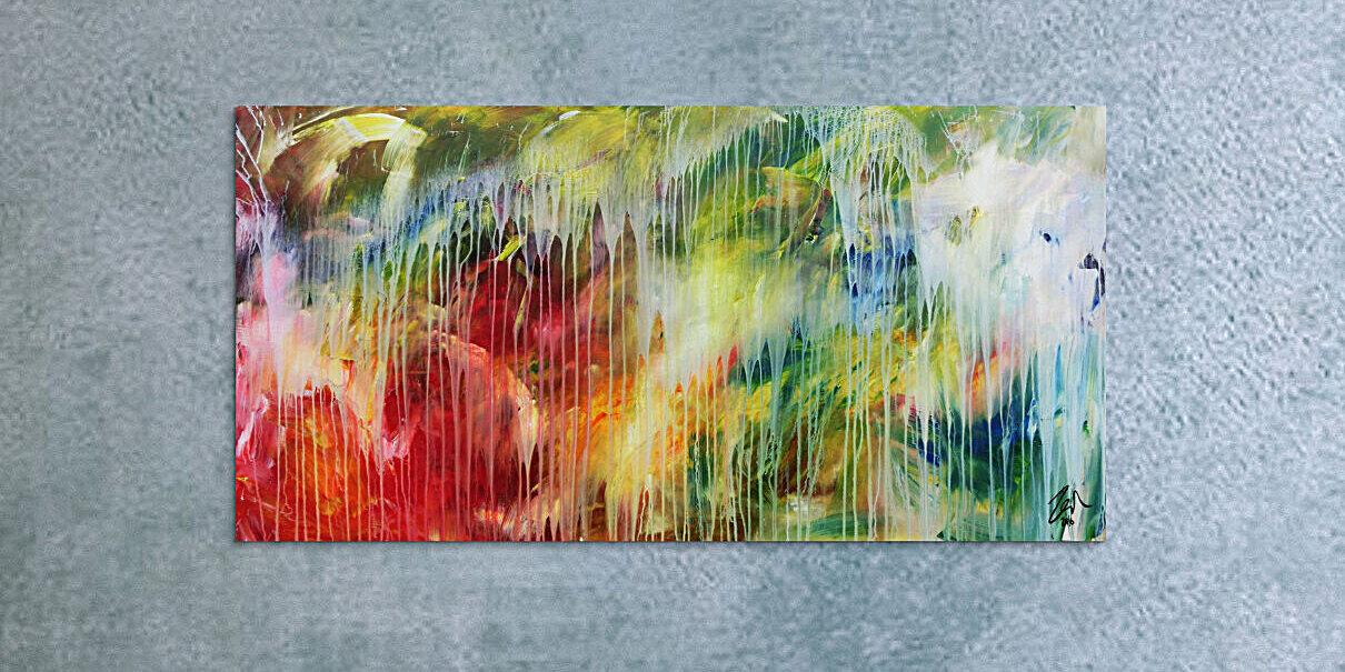 Abstraktes Kunstwerk in Rot und Orange
