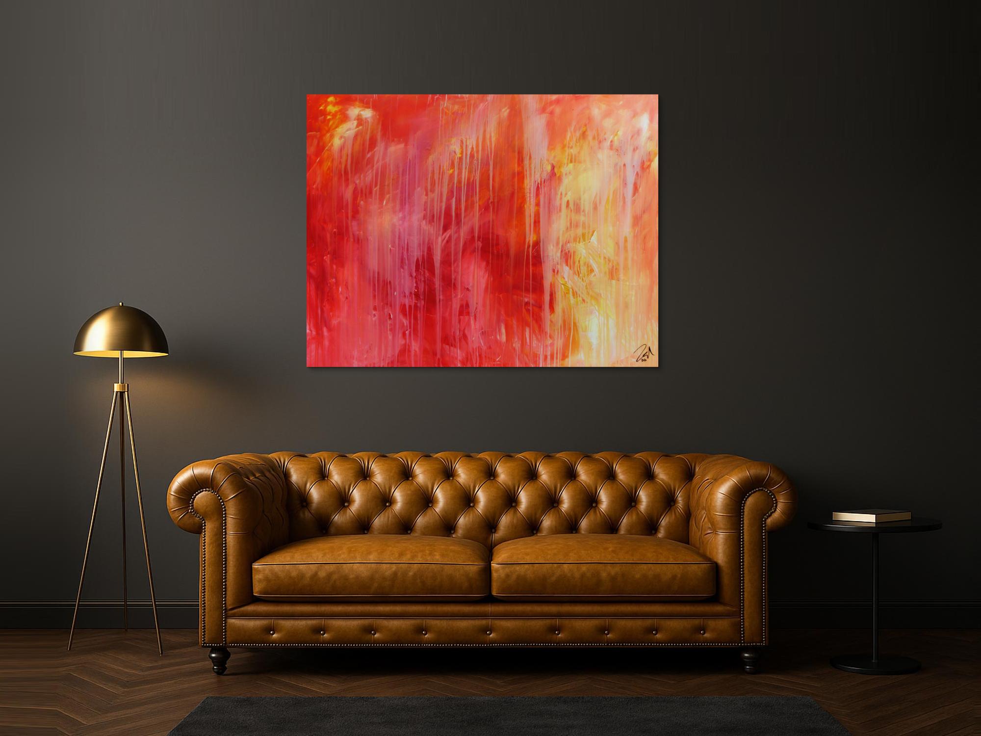 Abstraktes Acrylgemälde modern in rot orange und weiß