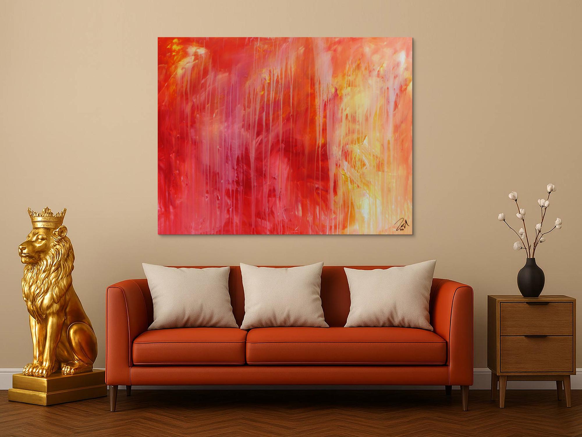 Abstraktes Acrylgemälde modern in rot orange und weiß