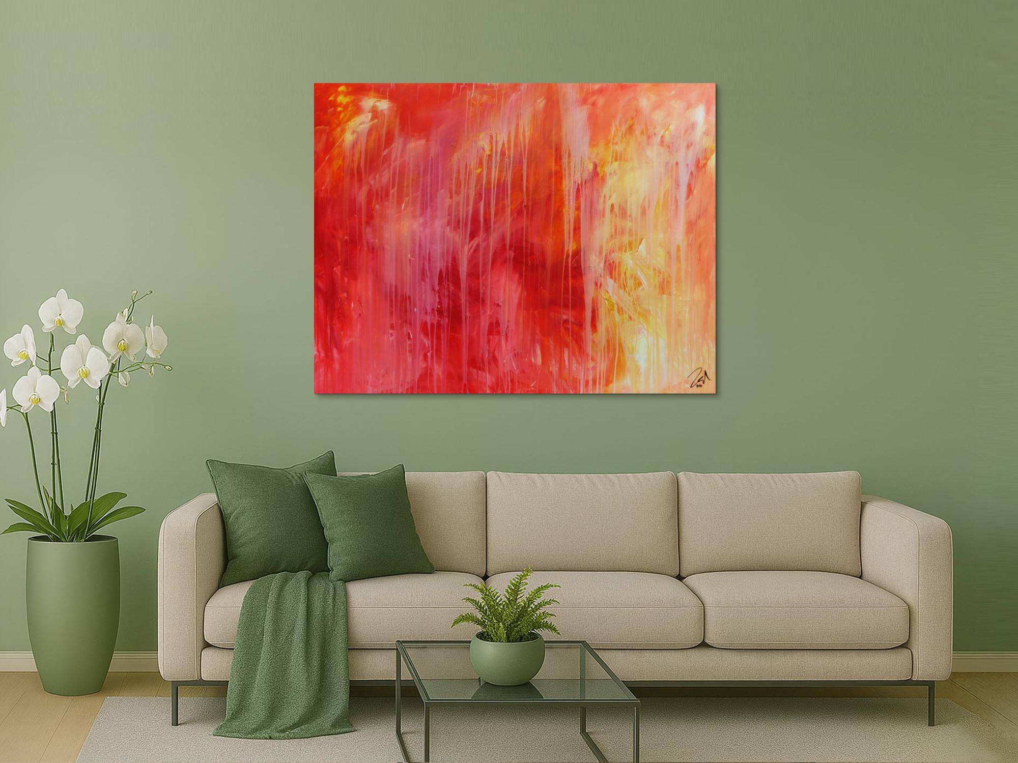 Abstraktes Acrylgemälde modern in rot orange und weiß