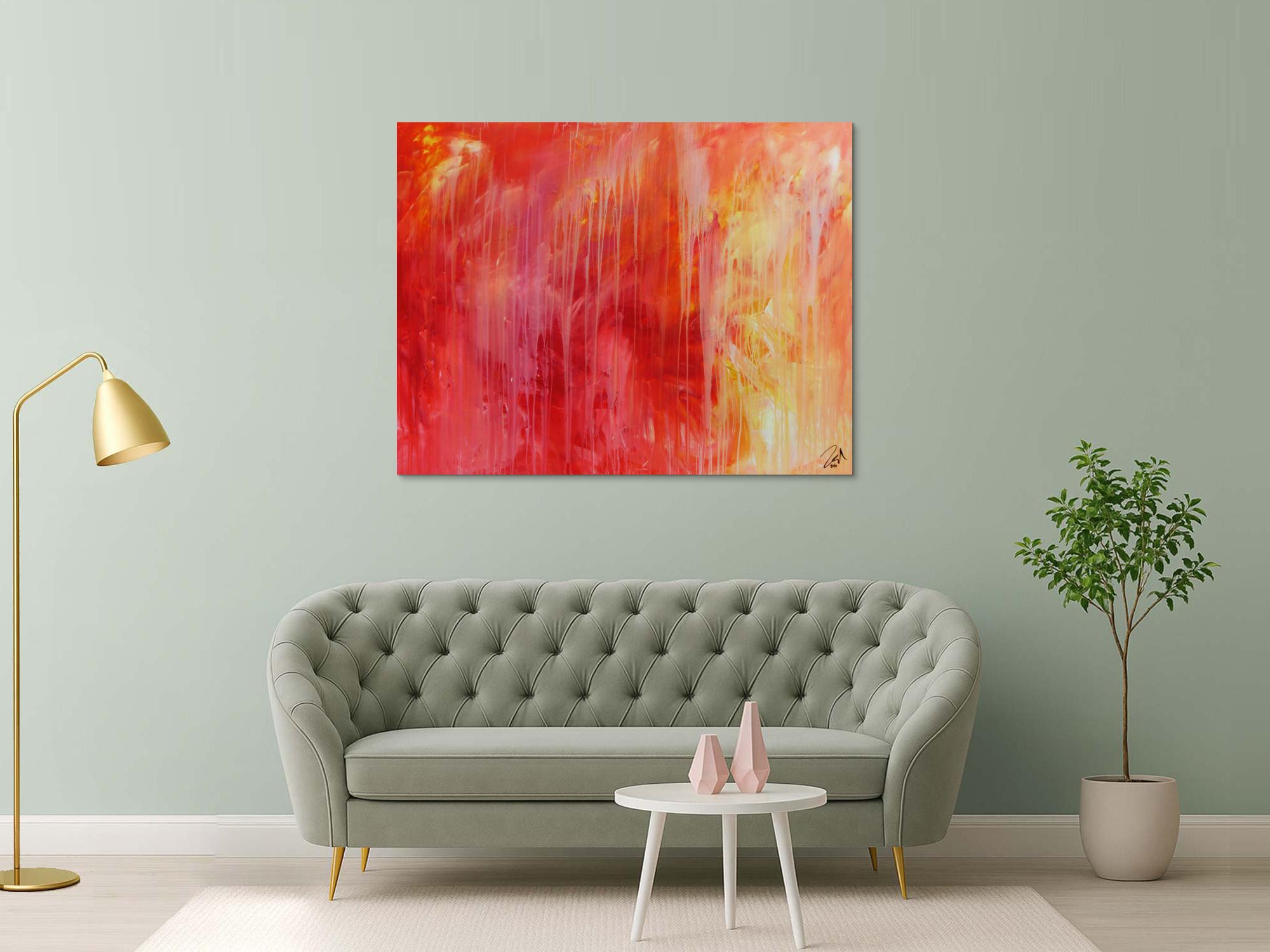 Abstraktes Acrylgemälde modern in rot orange und weiß