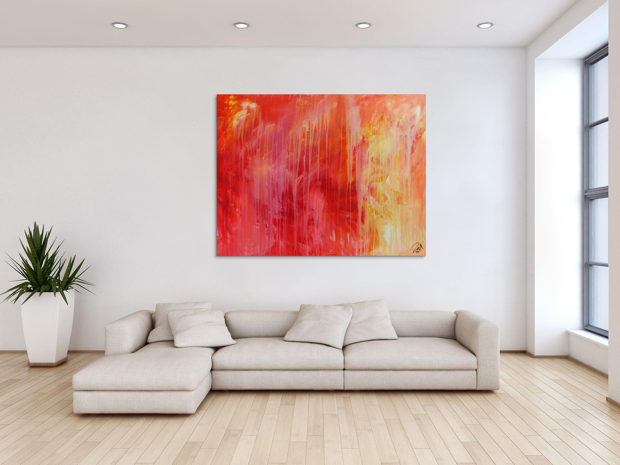 Abstraktes Acrylgemälde modern in rot orange und weiß