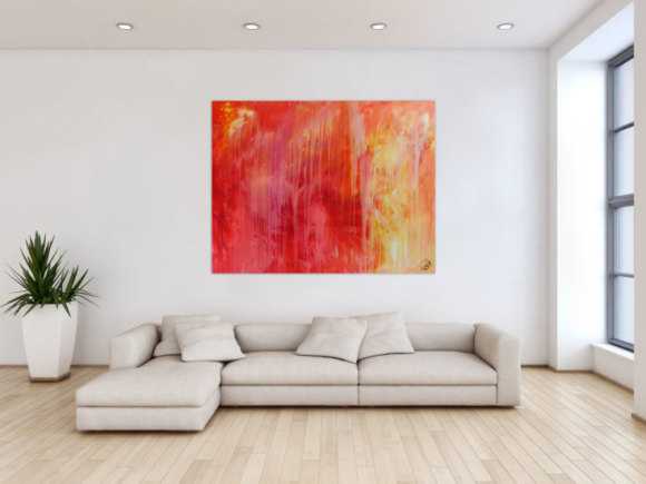 Abstraktes Acrylgemälde modern in rot orange und weiß