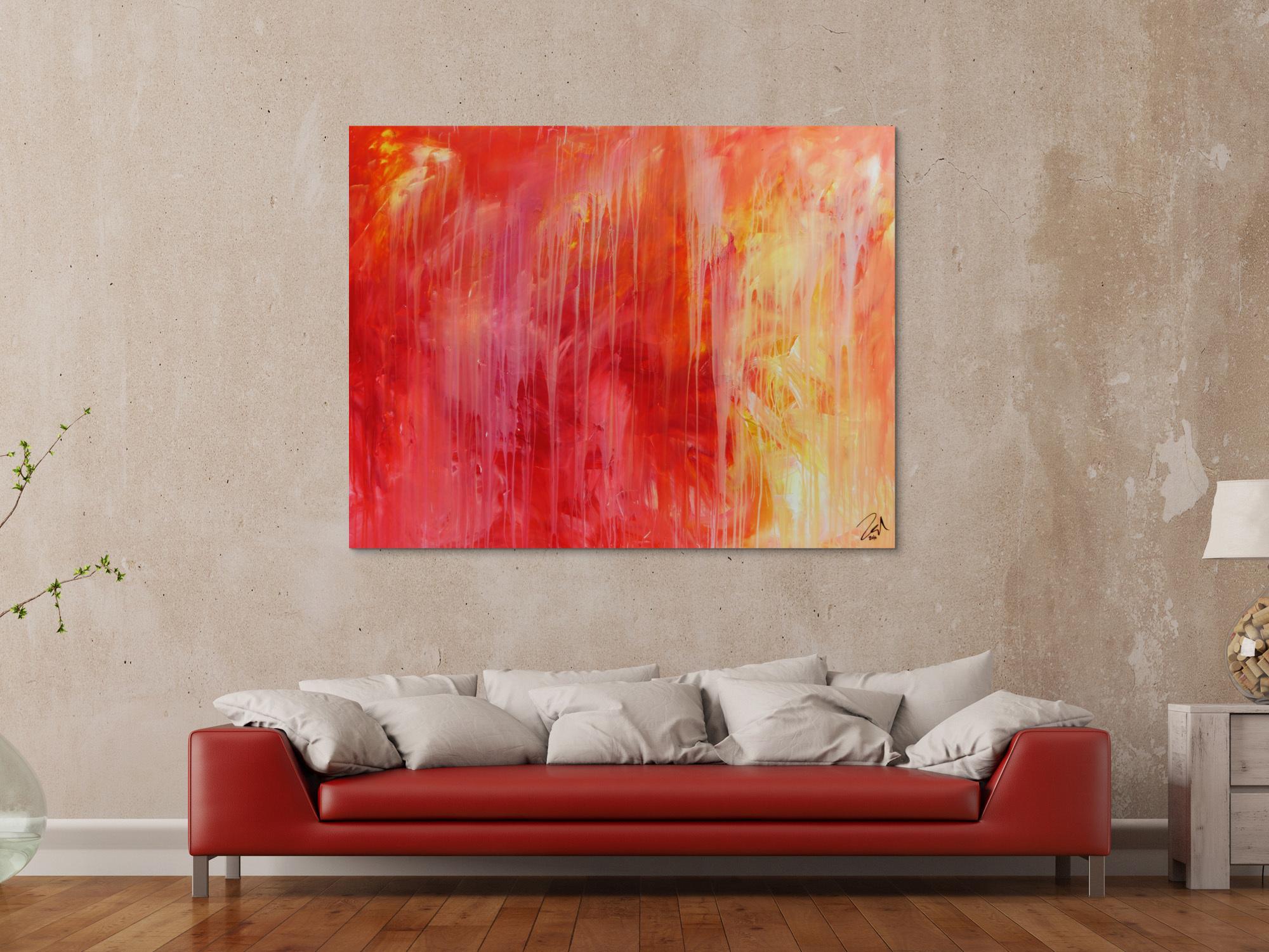 Abstraktes Acrylgemälde modern in rot orange und weiß