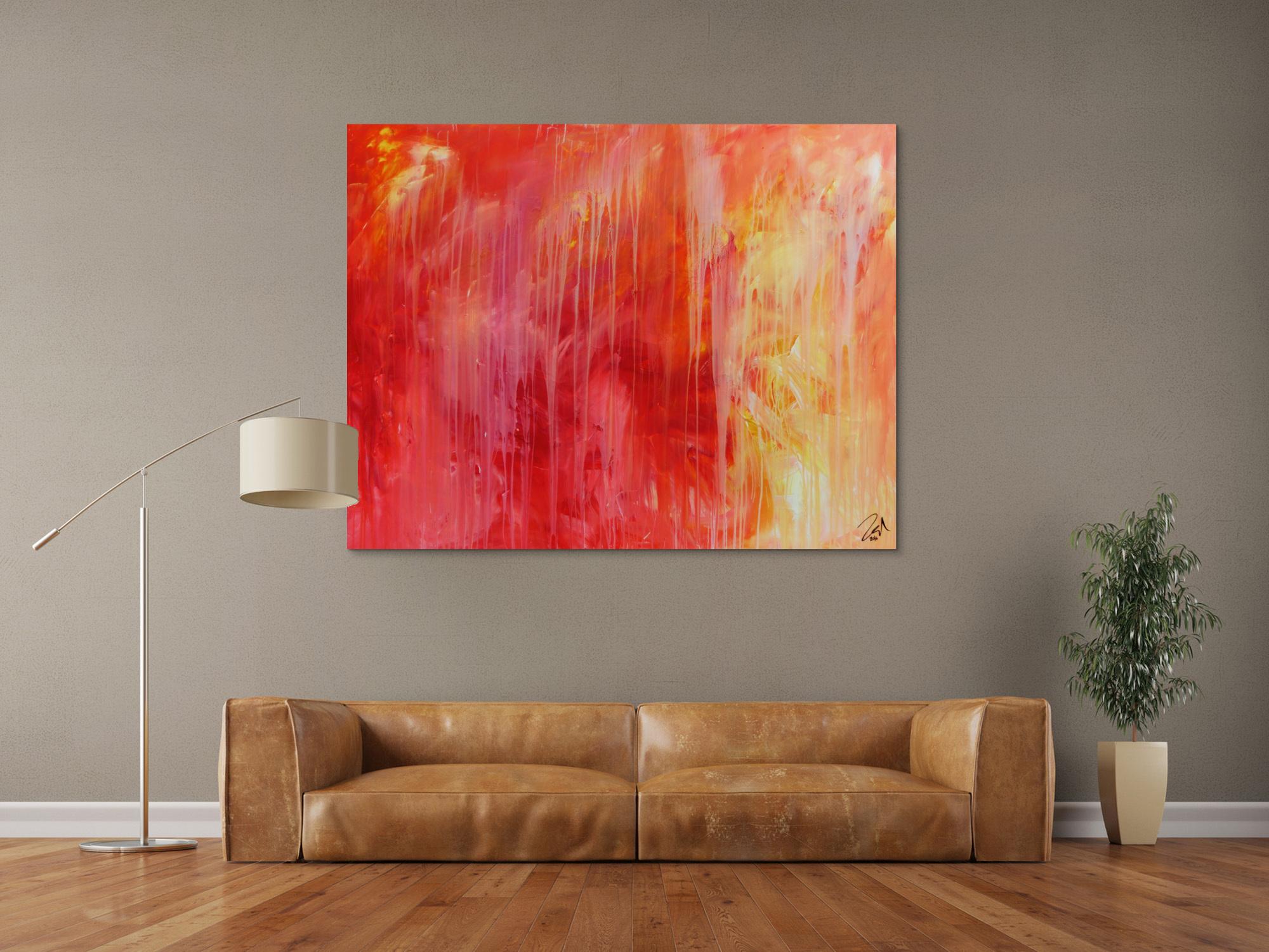 Abstraktes Acrylgemälde modern in rot orange und weiß