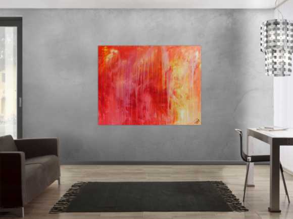 Abstraktes Acrylgemälde modern in rot orange und weiß