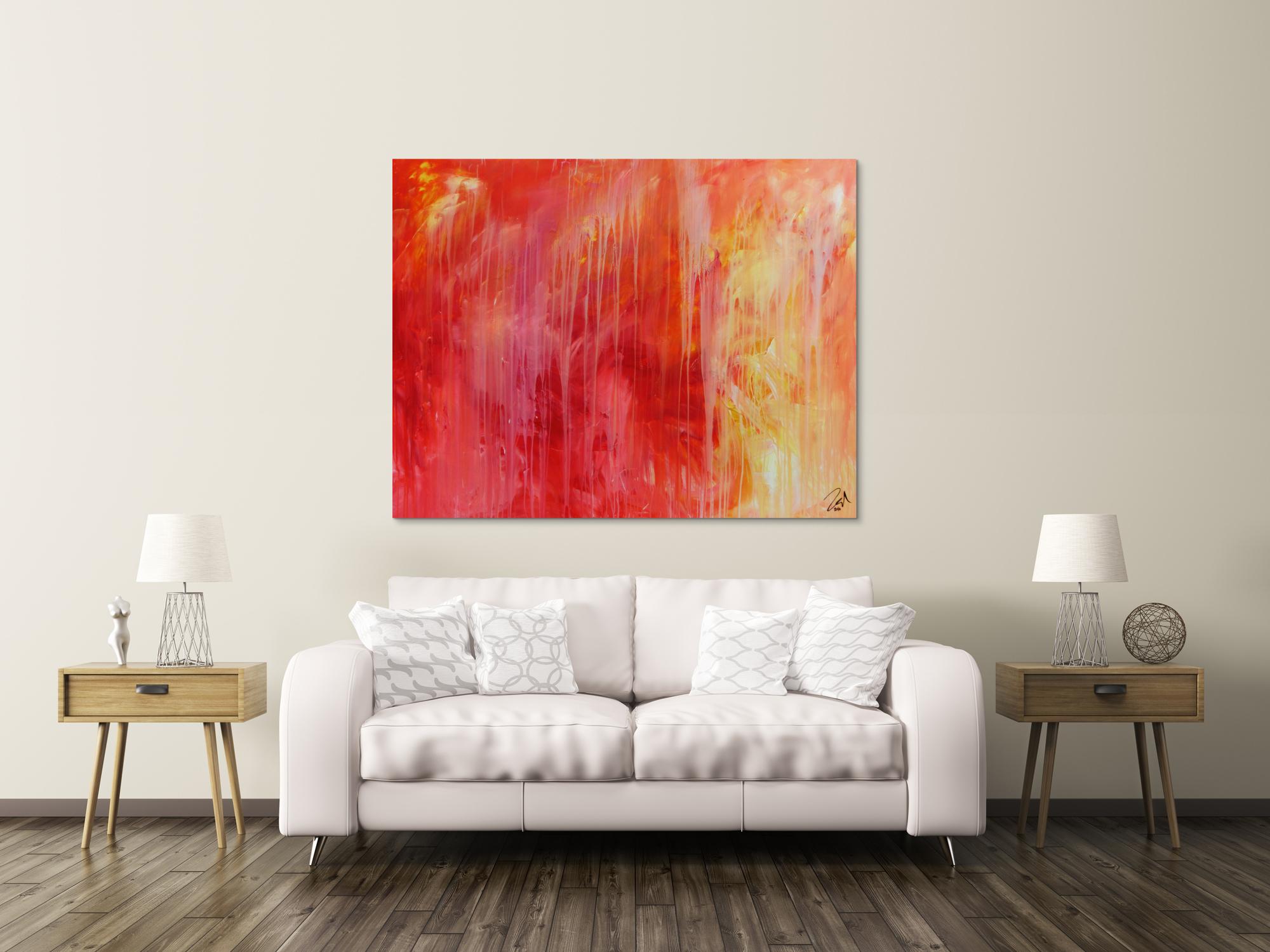 Abstraktes Acrylgemälde modern in rot orange und weiß