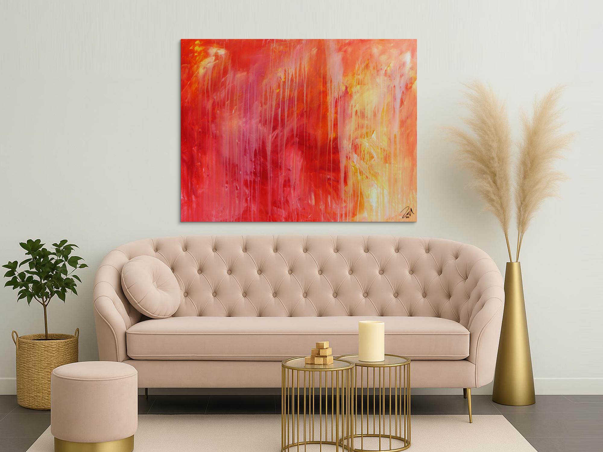 Abstraktes Acrylgemälde modern in rot orange und weiß