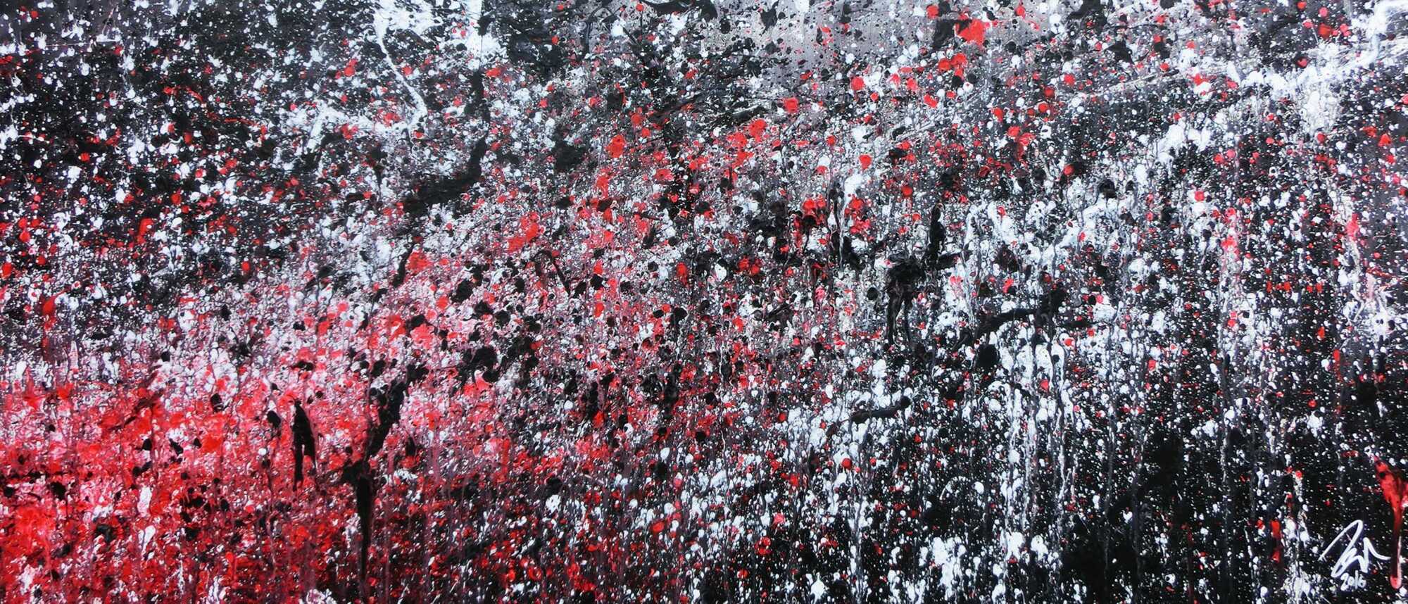 Abstraktes Acrylgemälde in schwarz weiß und rot