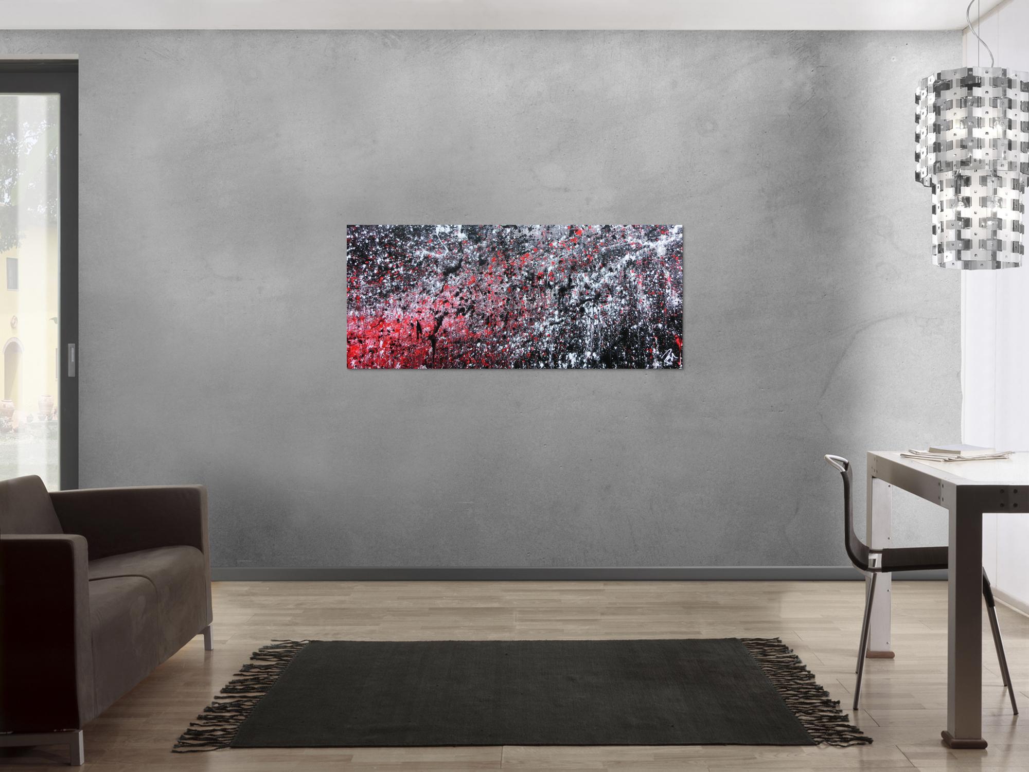 Abstraktes Acrylgemälde in schwarz weiß und rot