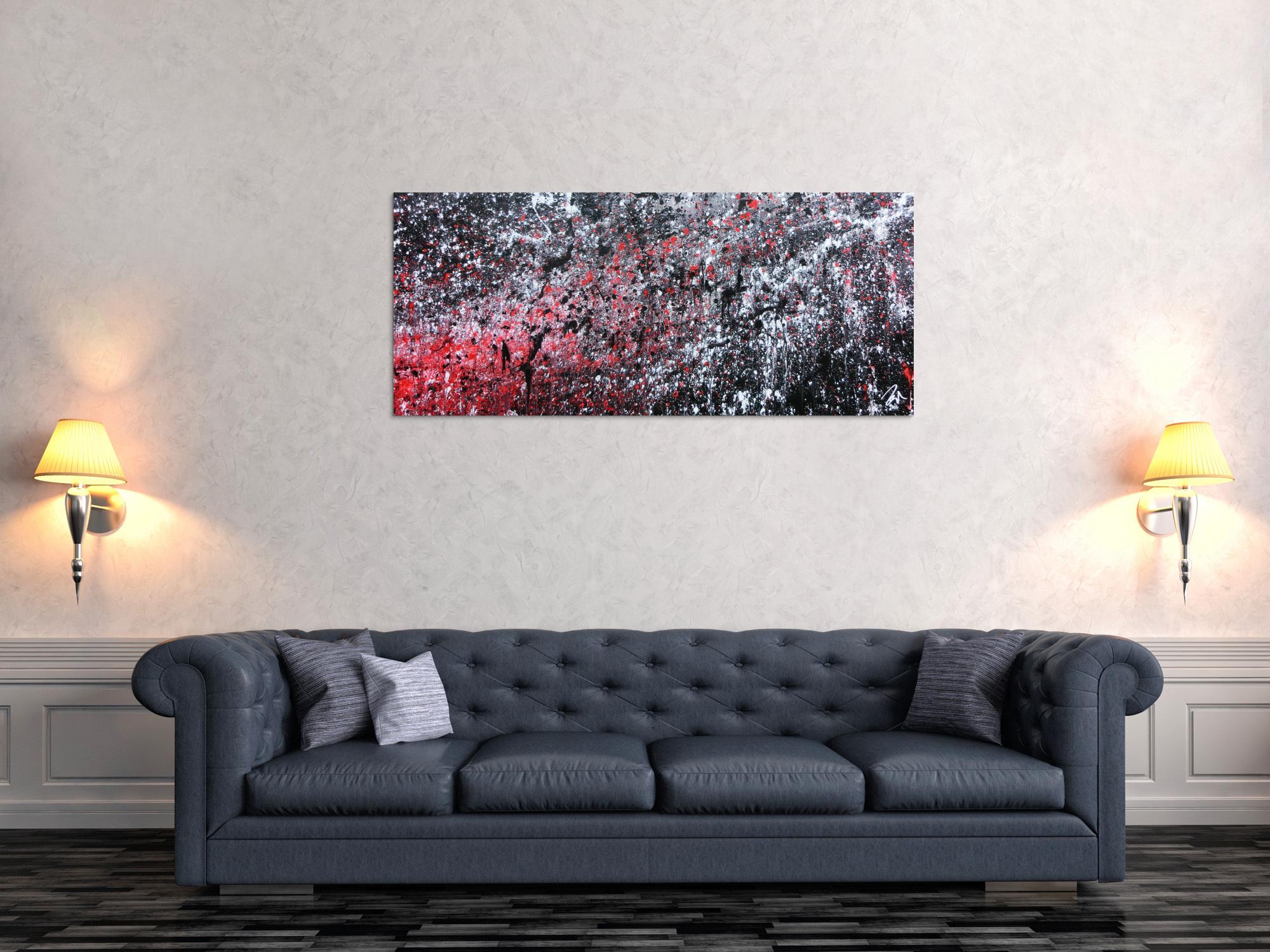 Abstraktes Acrylgemälde in schwarz weiß und rot