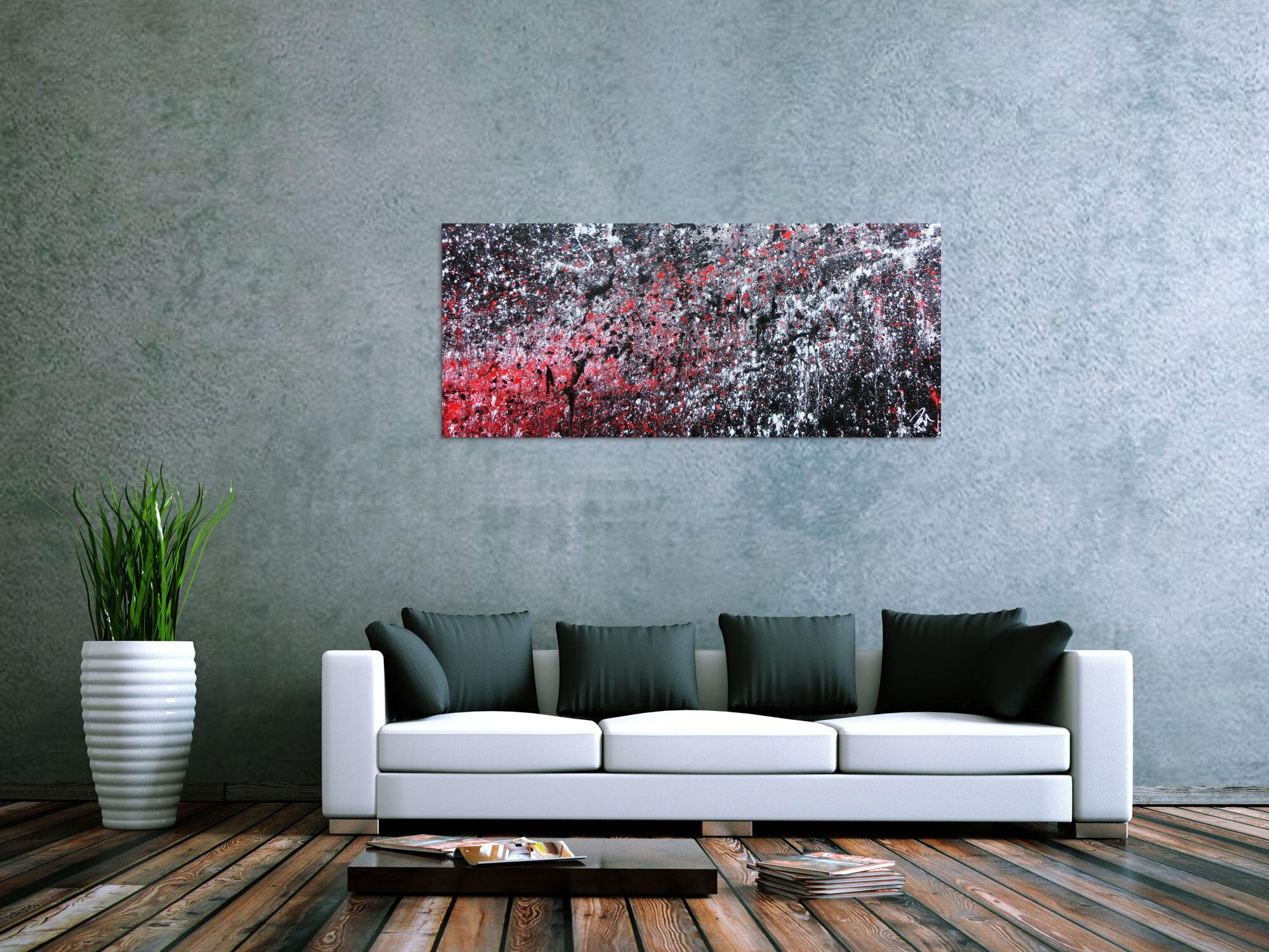 Abstraktes Acrylgemälde in schwarz weiß und rot