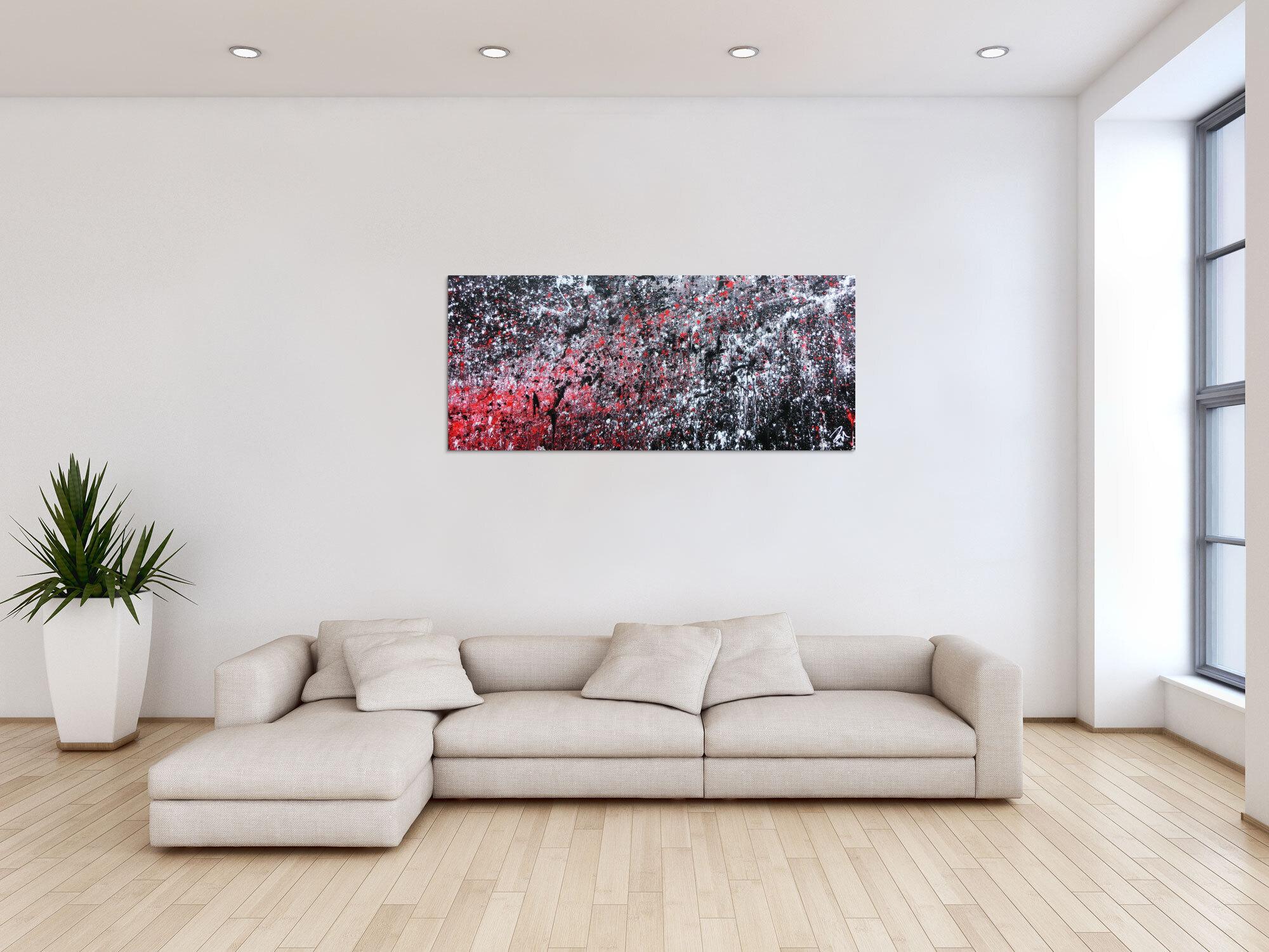 Abstraktes Acrylgemälde in schwarz weiß und rot