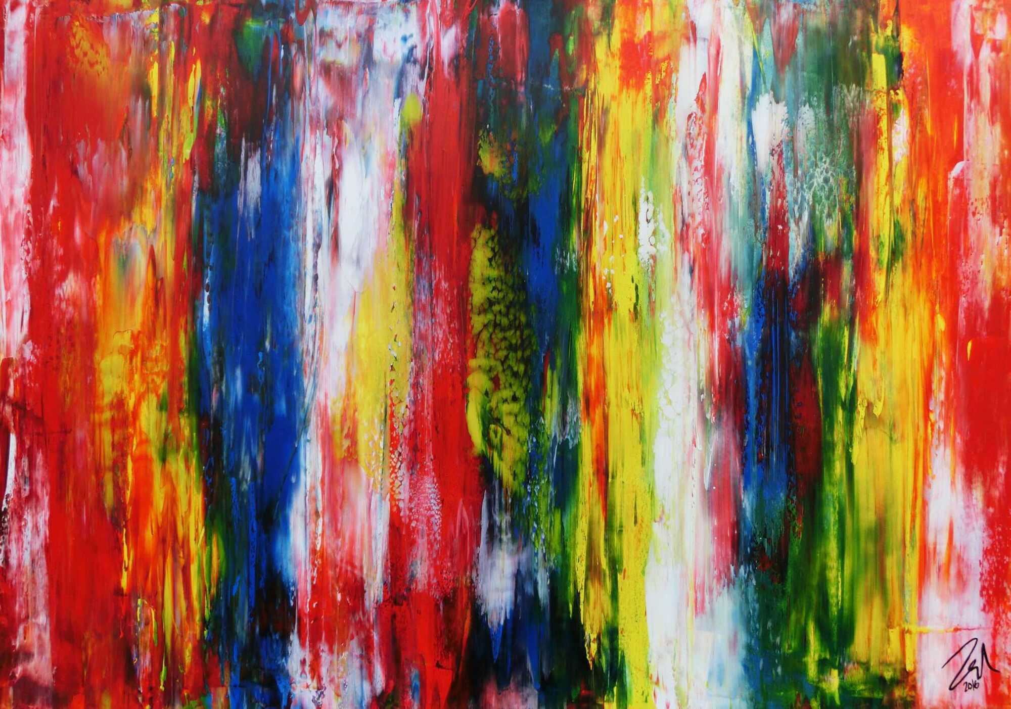 Sehr buntes modernes Acrylgemälde abstrakt mit vielen Farben