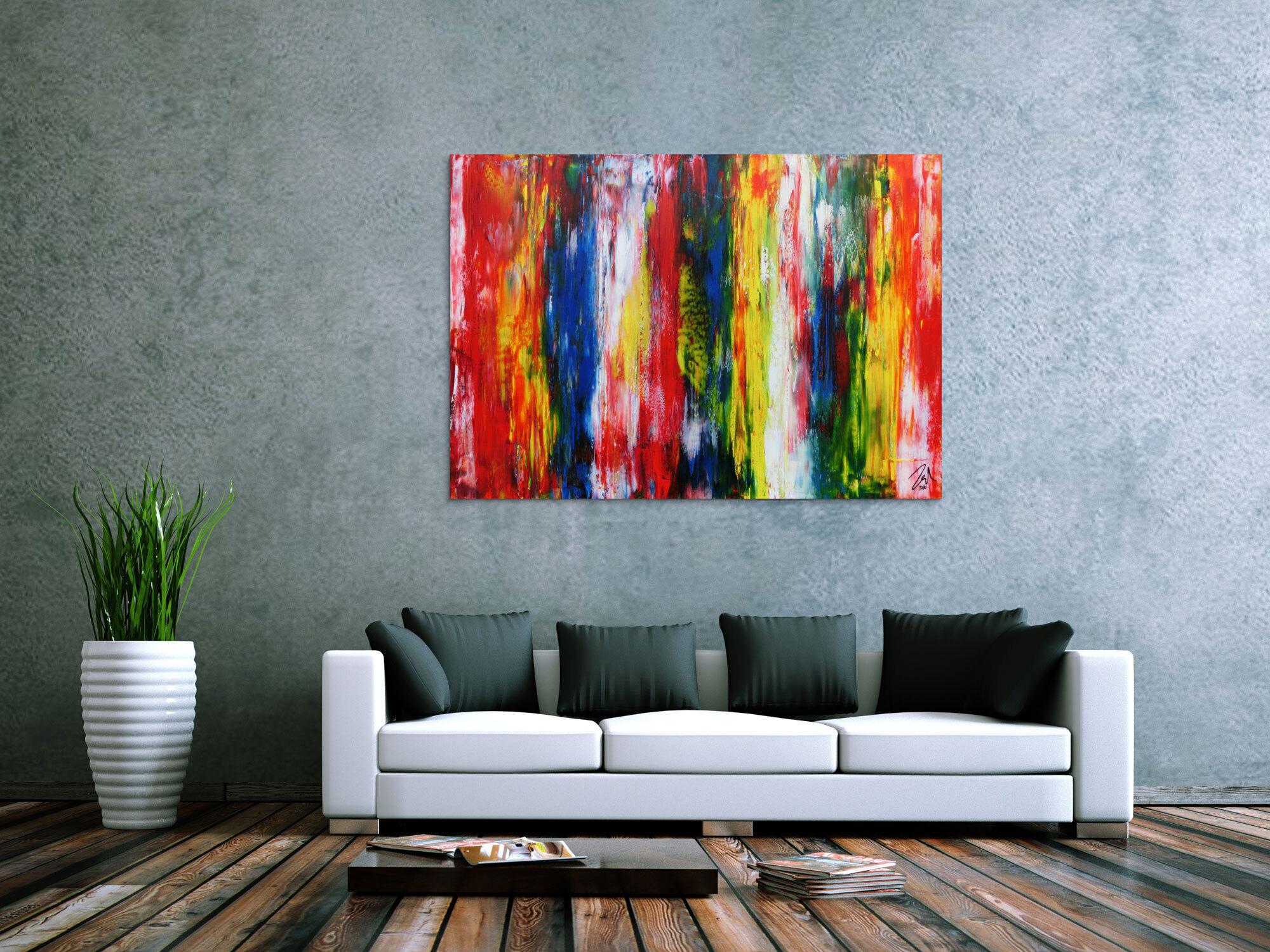Sehr buntes modernes Acrylgemälde abstrakt mit vielen Farben