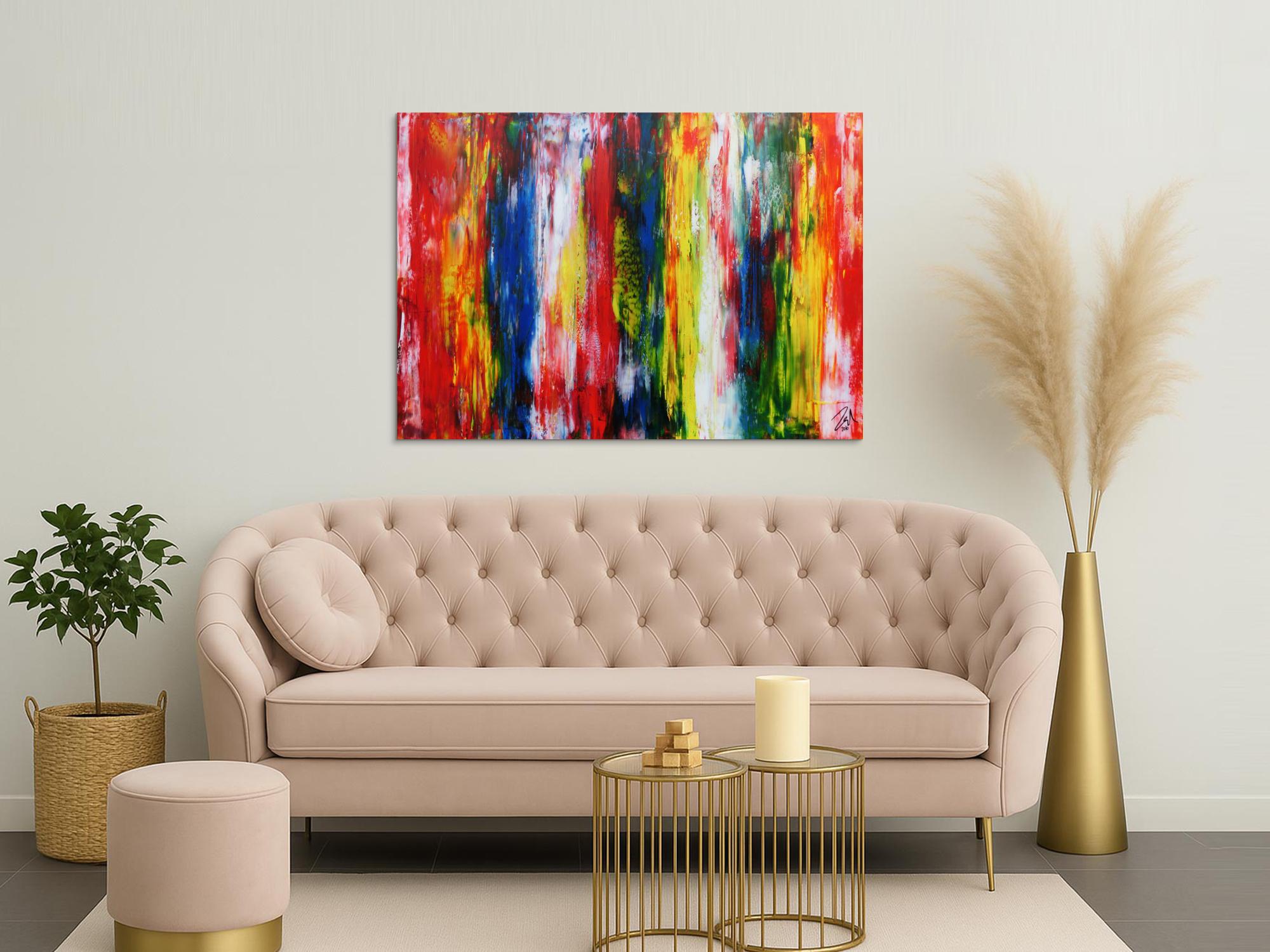 Sehr buntes modernes Acrylgemälde abstrakt mit vielen Farben