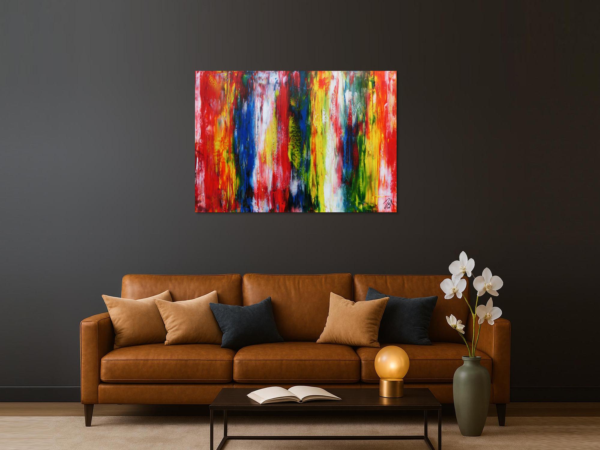 Sehr buntes modernes Acrylgemälde abstrakt mit vielen Farben