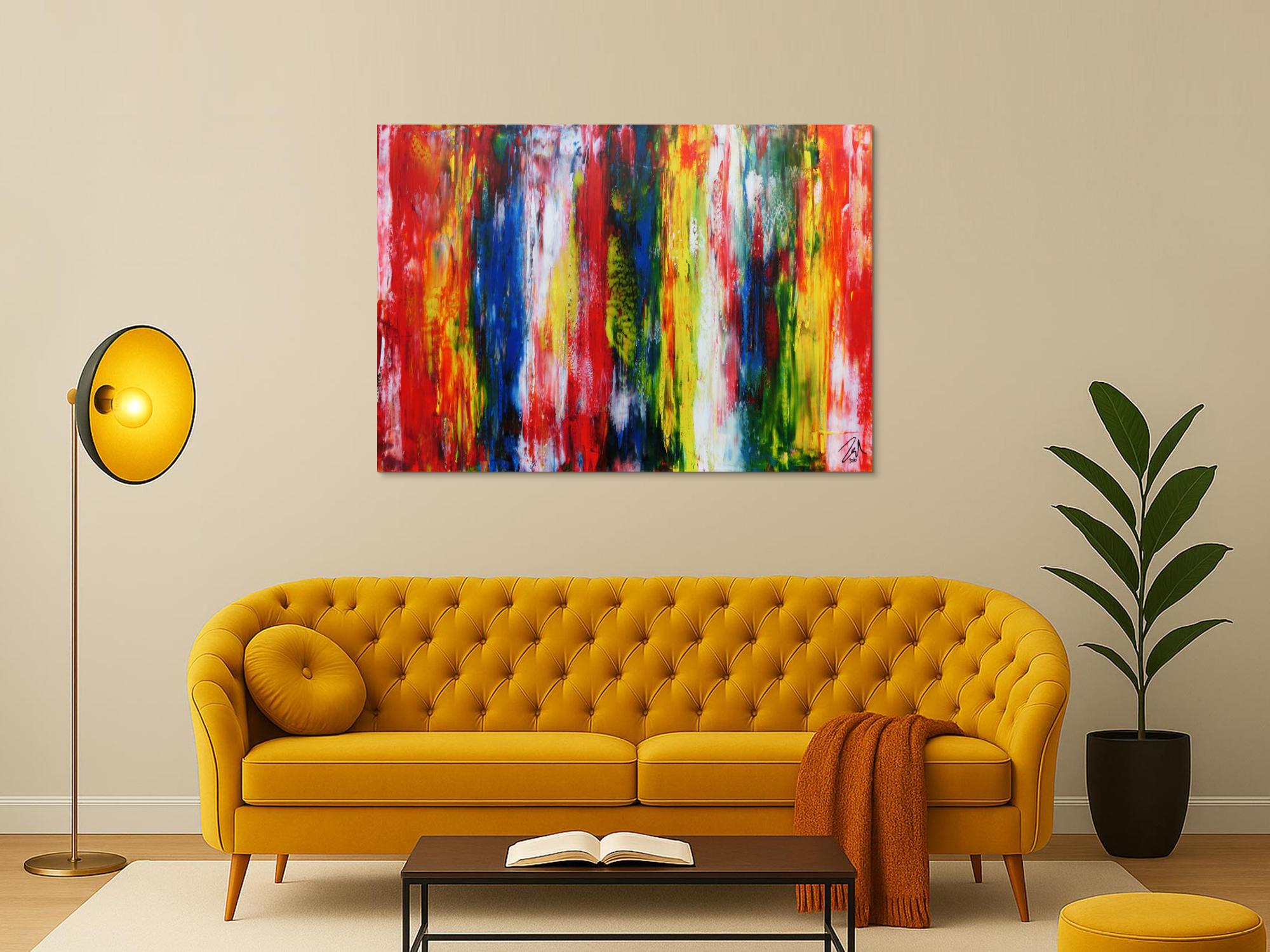 Sehr buntes modernes Acrylgemälde abstrakt mit vielen Farben