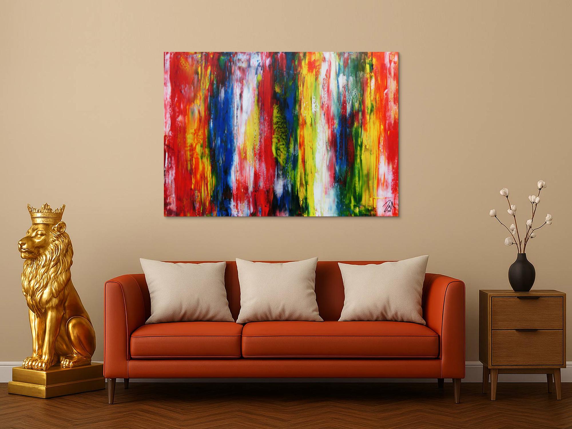 Sehr buntes modernes Acrylgemälde abstrakt mit vielen Farben