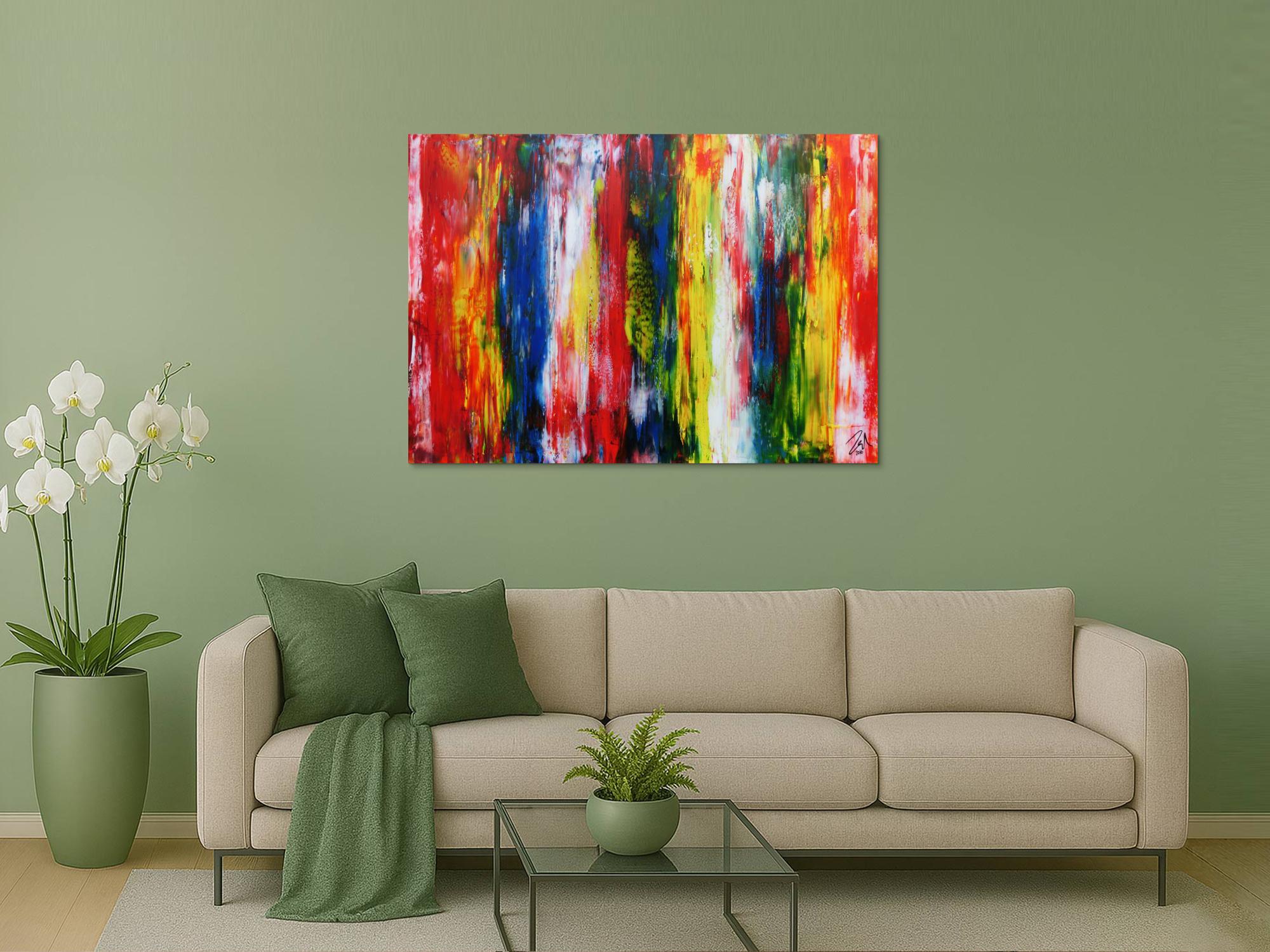 Sehr buntes modernes Acrylgemälde abstrakt mit vielen Farben