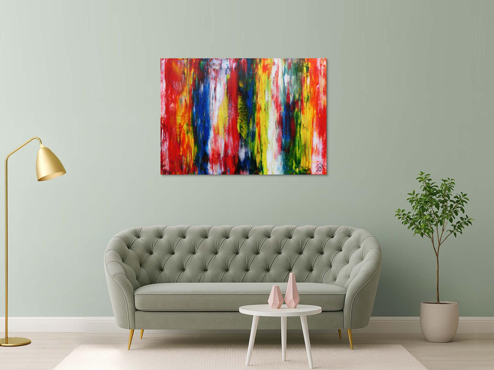 Sehr buntes modernes Acrylgemälde abstrakt mit vielen Farben