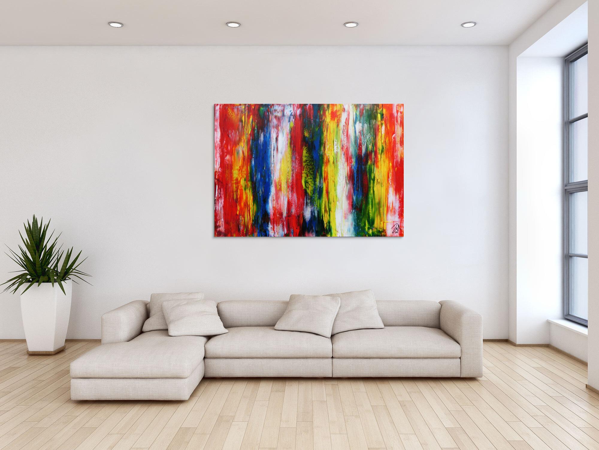 Sehr buntes modernes Acrylgemälde abstrakt mit vielen Farben