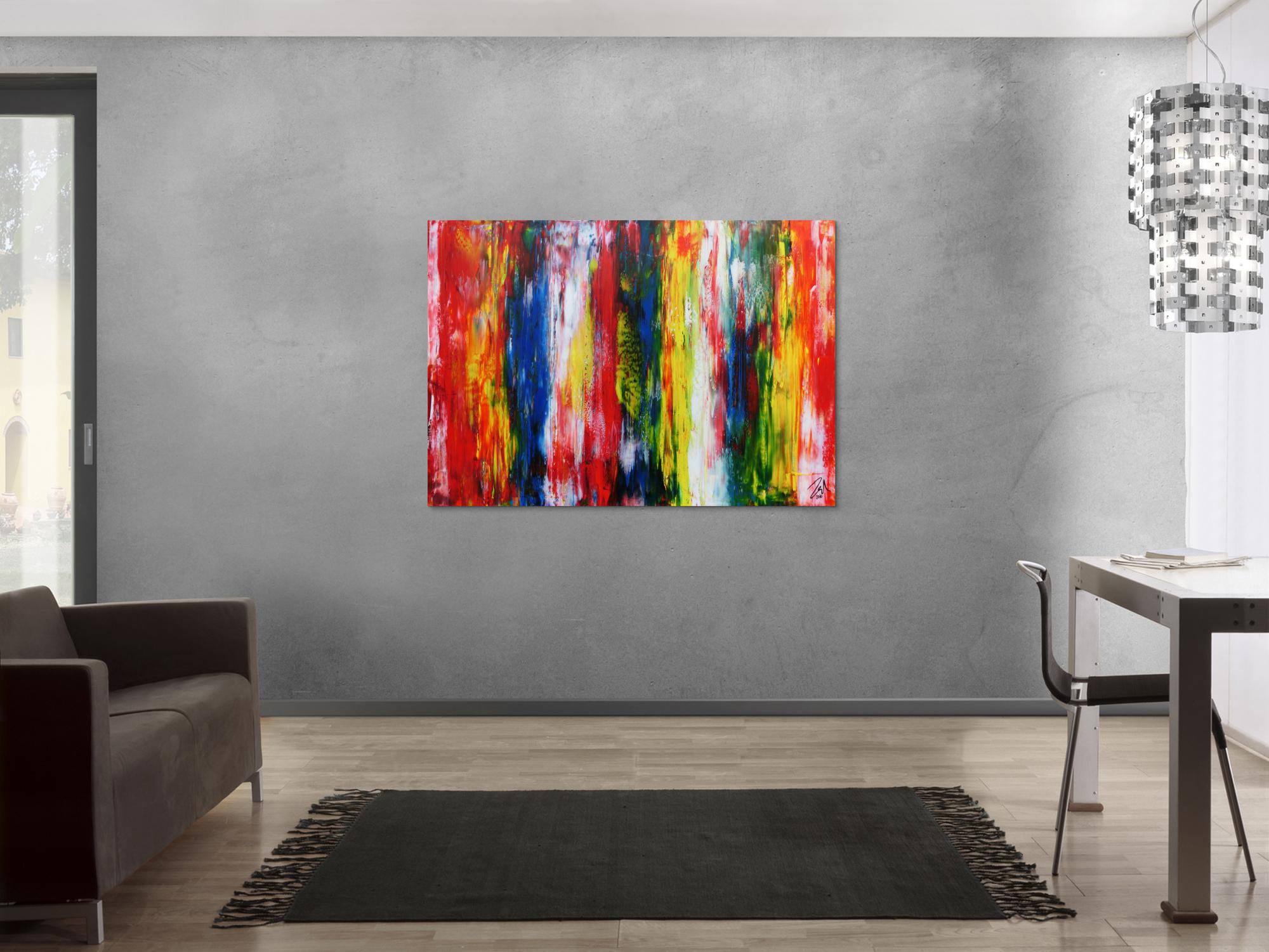 Sehr buntes modernes Acrylgemälde abstrakt mit vielen Farben