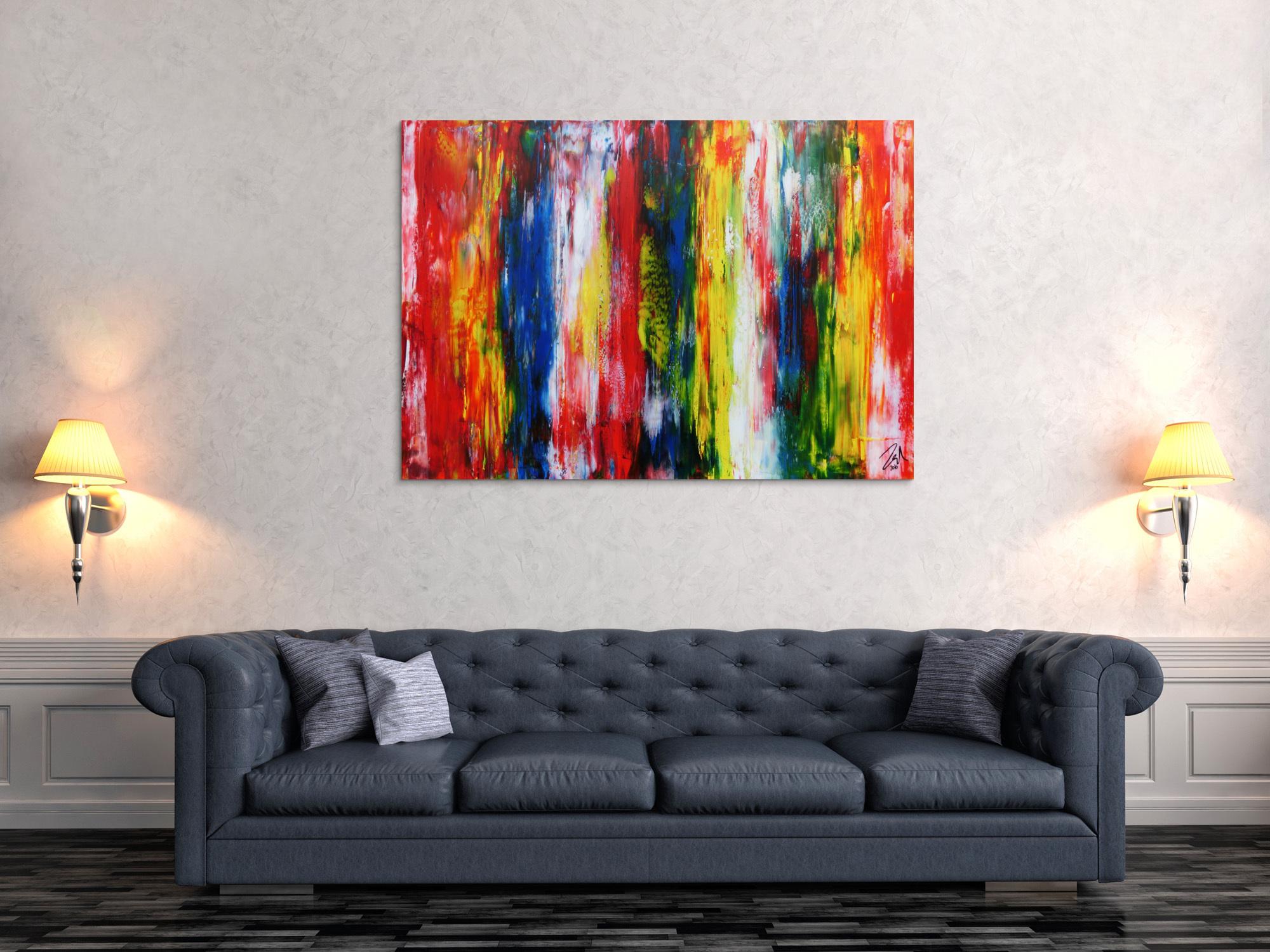 Sehr buntes modernes Acrylgemälde abstrakt mit vielen Farben