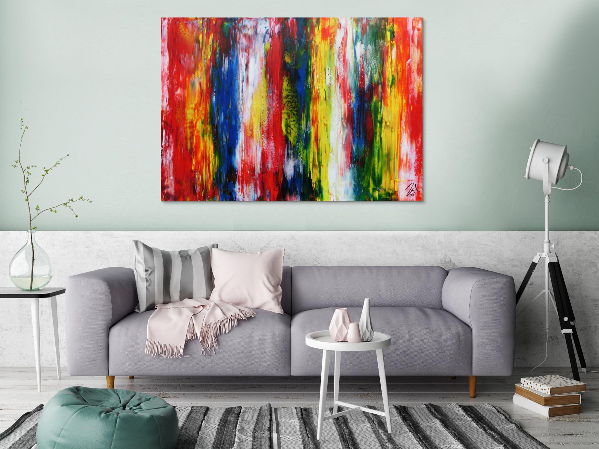 Sehr buntes modernes Acrylgemälde abstrakt mit vielen Farben