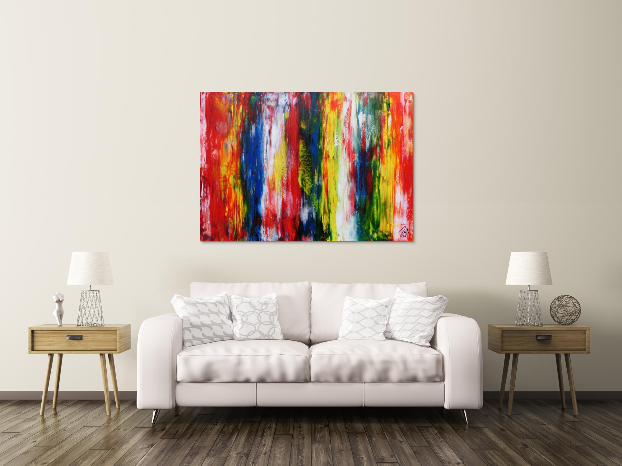 Sehr buntes modernes Acrylgemälde abstrakt mit vielen Farben