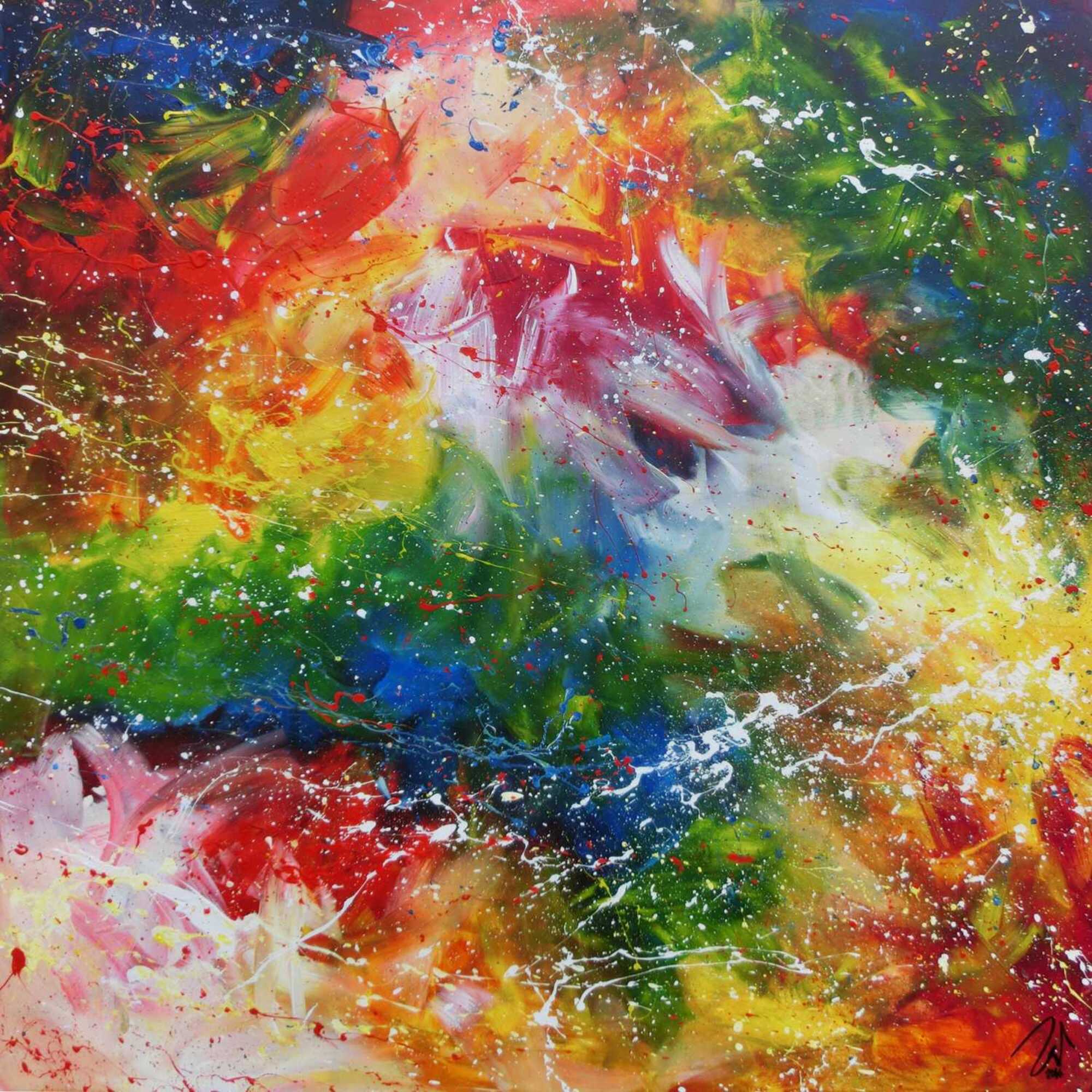 Abstraktes Acrylgemälde modern sehr bunt mit vielen Farben