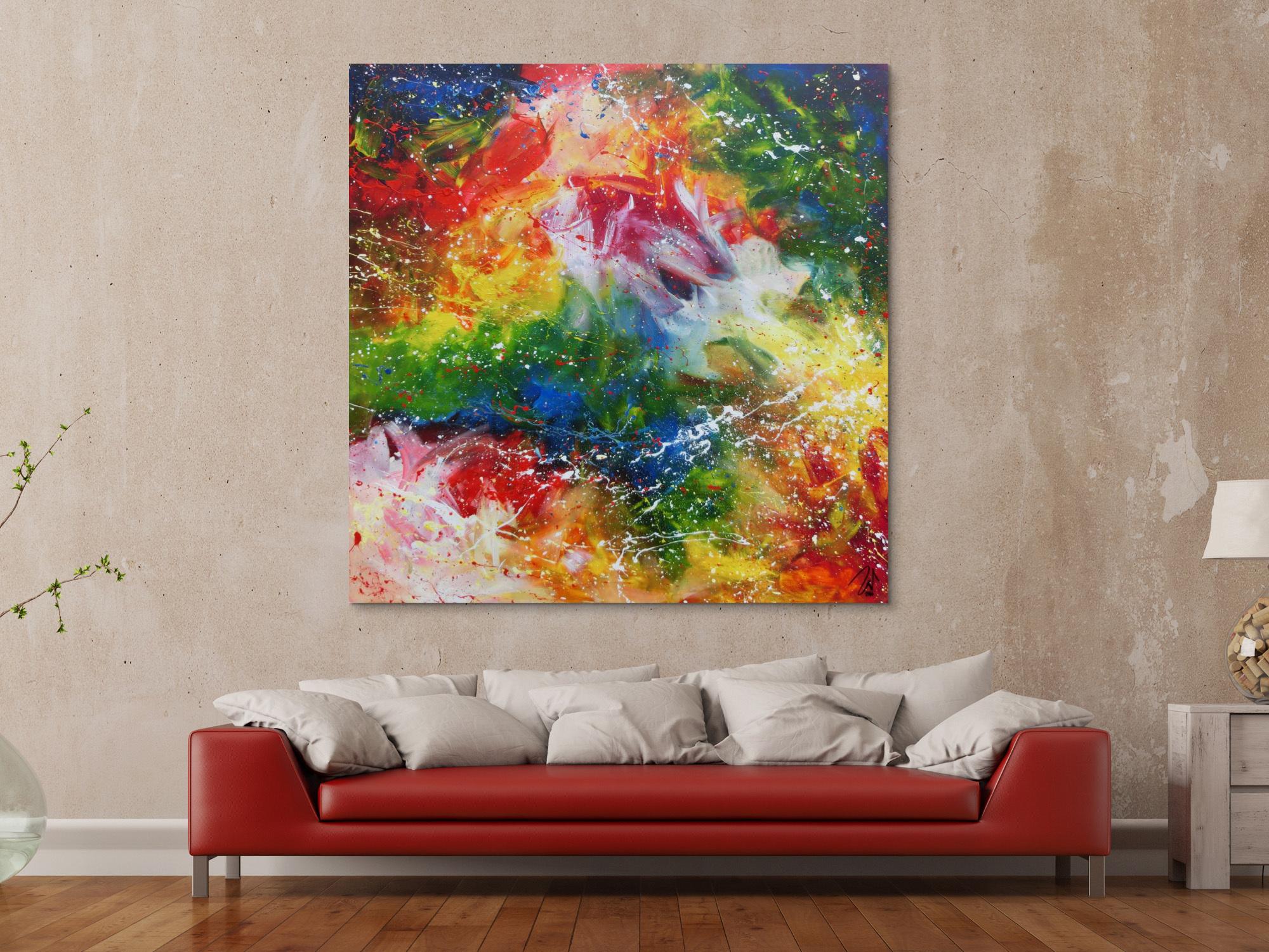 Abstraktes Acrylgemälde modern sehr bunt mit vielen Farben