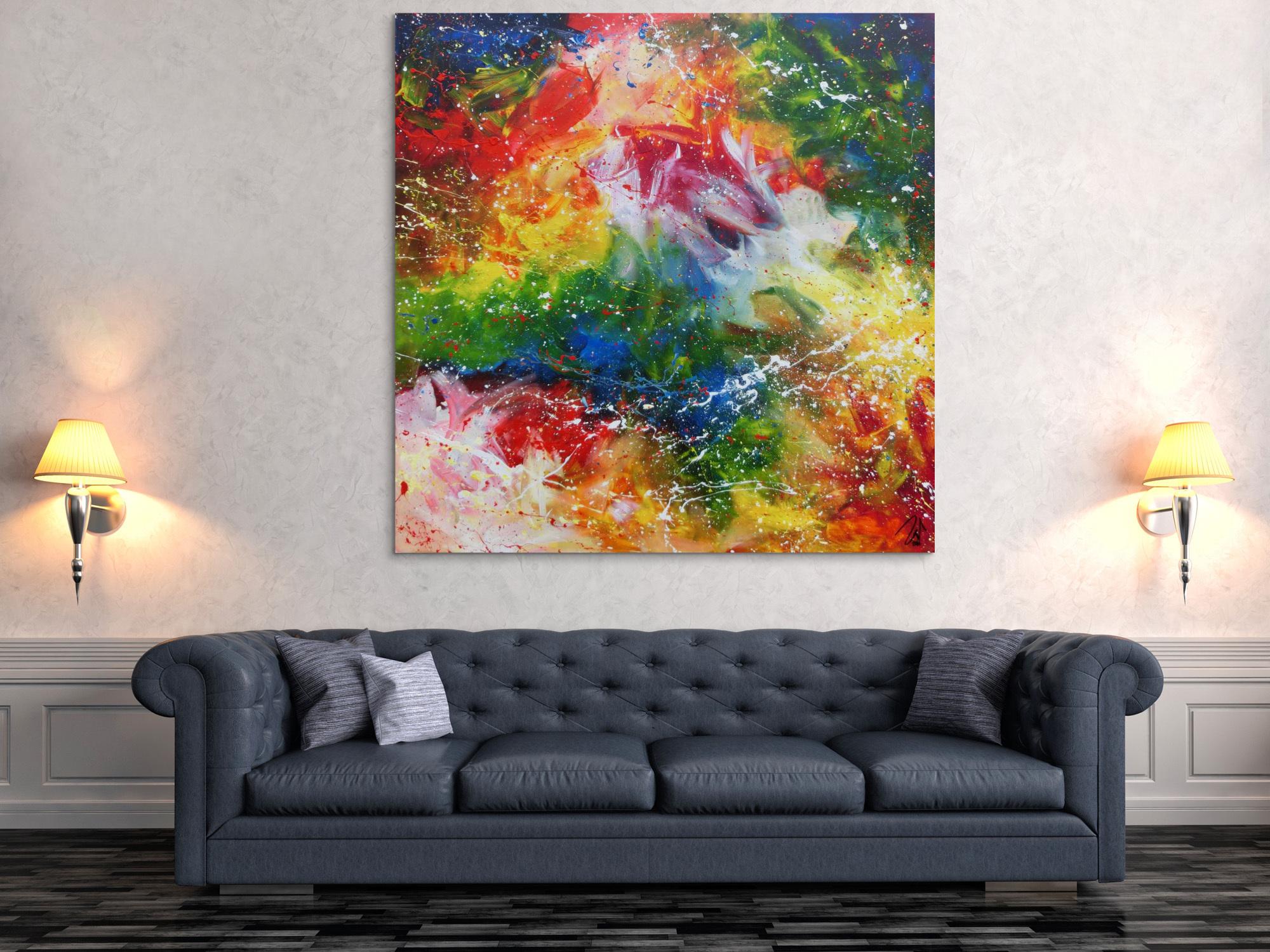 Abstraktes Acrylgemälde modern sehr bunt mit vielen Farben