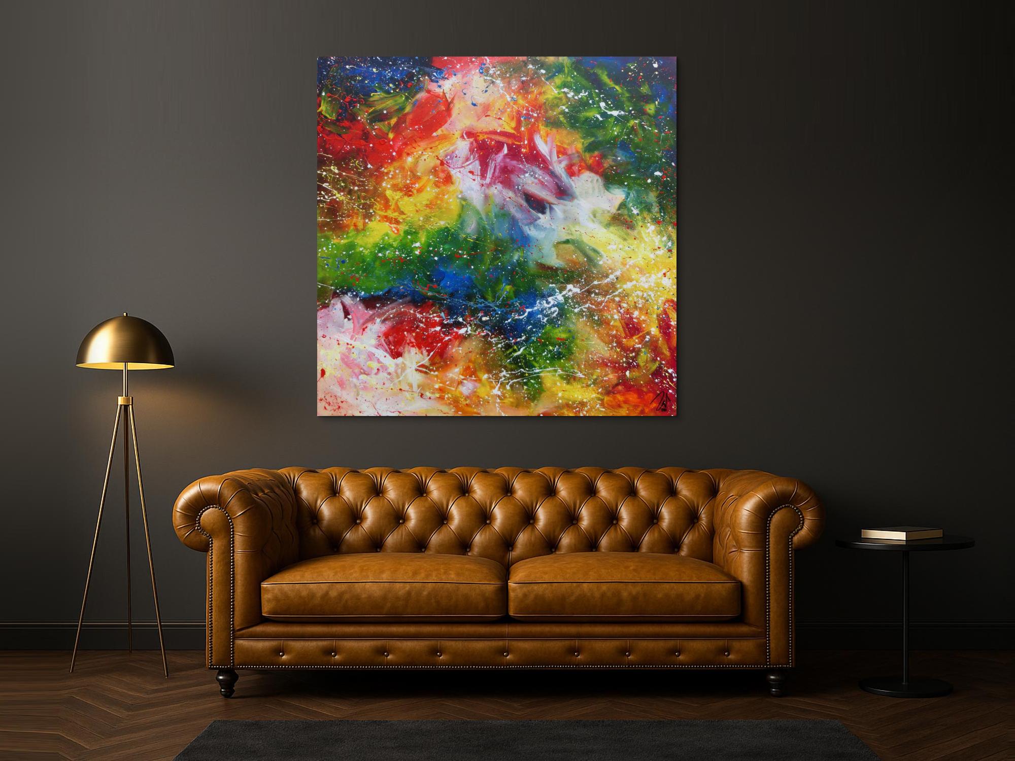 Abstraktes Acrylgemälde modern sehr bunt mit vielen Farben