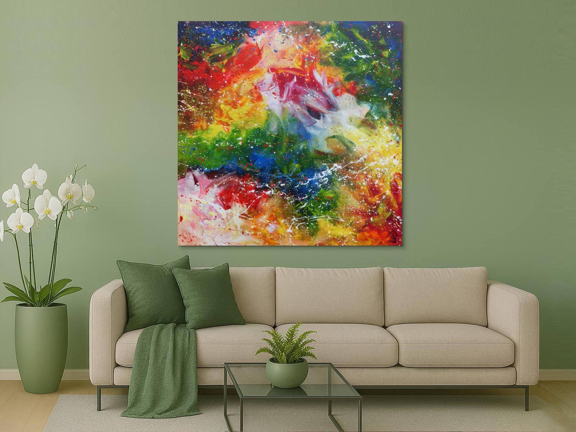 Abstraktes Acrylgemälde modern sehr bunt mit vielen Farben