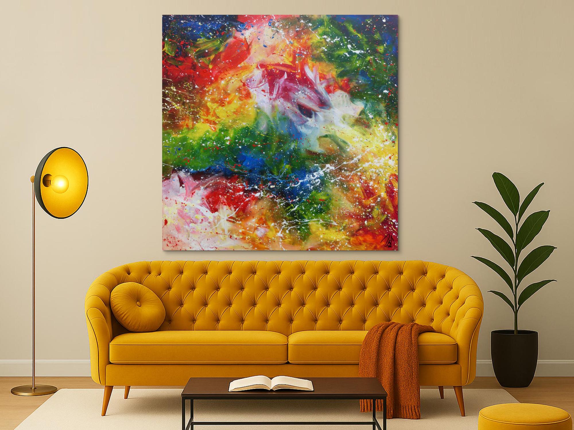 Abstraktes Acrylgemälde modern sehr bunt mit vielen Farben