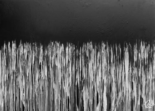 Minimalitisches abstraktes Acrylgemälde in schwarz weiß