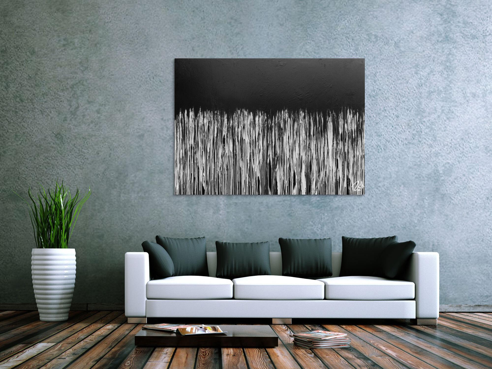 Minimalitisches abstraktes Acrylgemälde in schwarz weiß