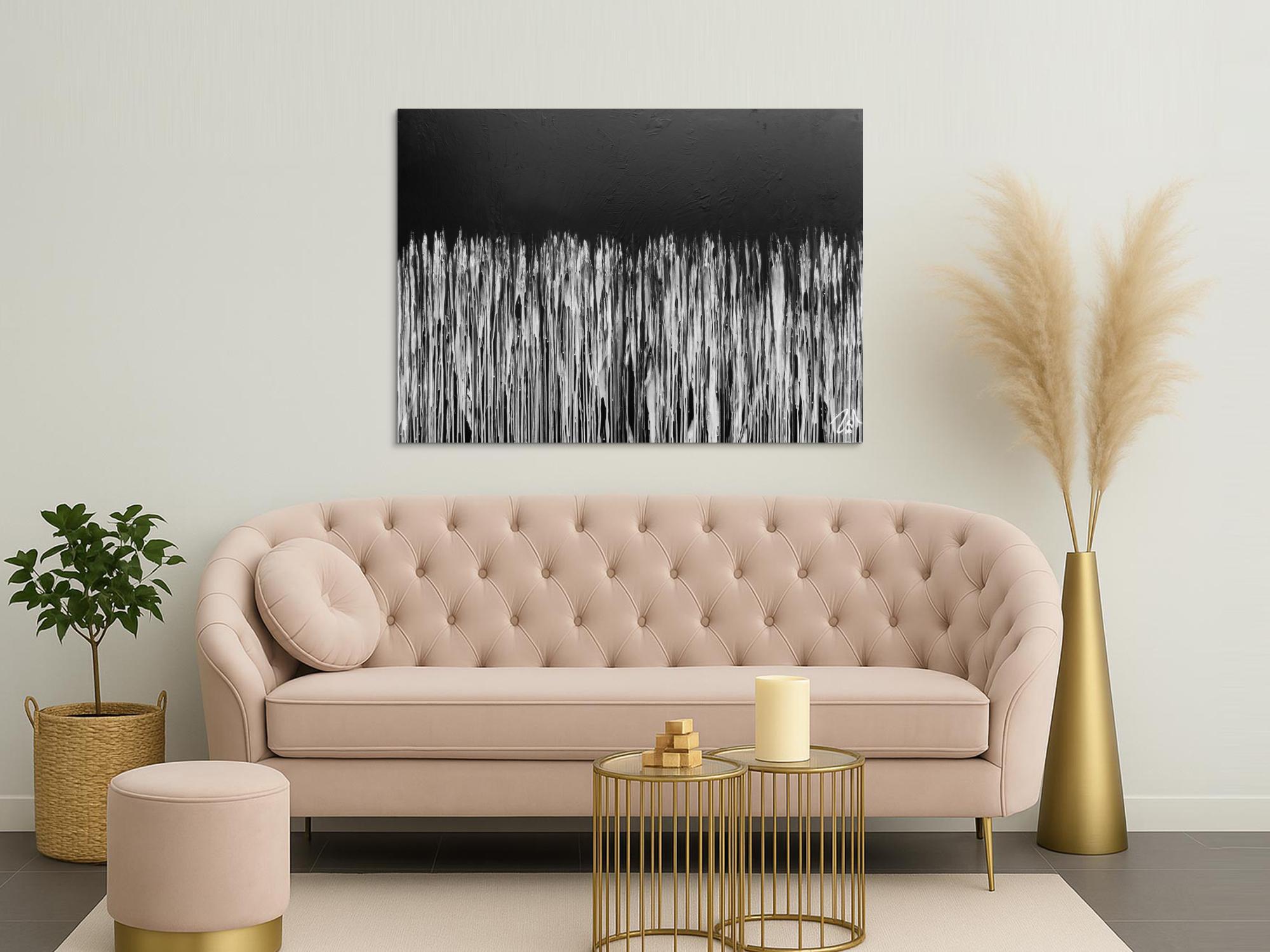 Minimalitisches abstraktes Acrylgemälde in schwarz weiß