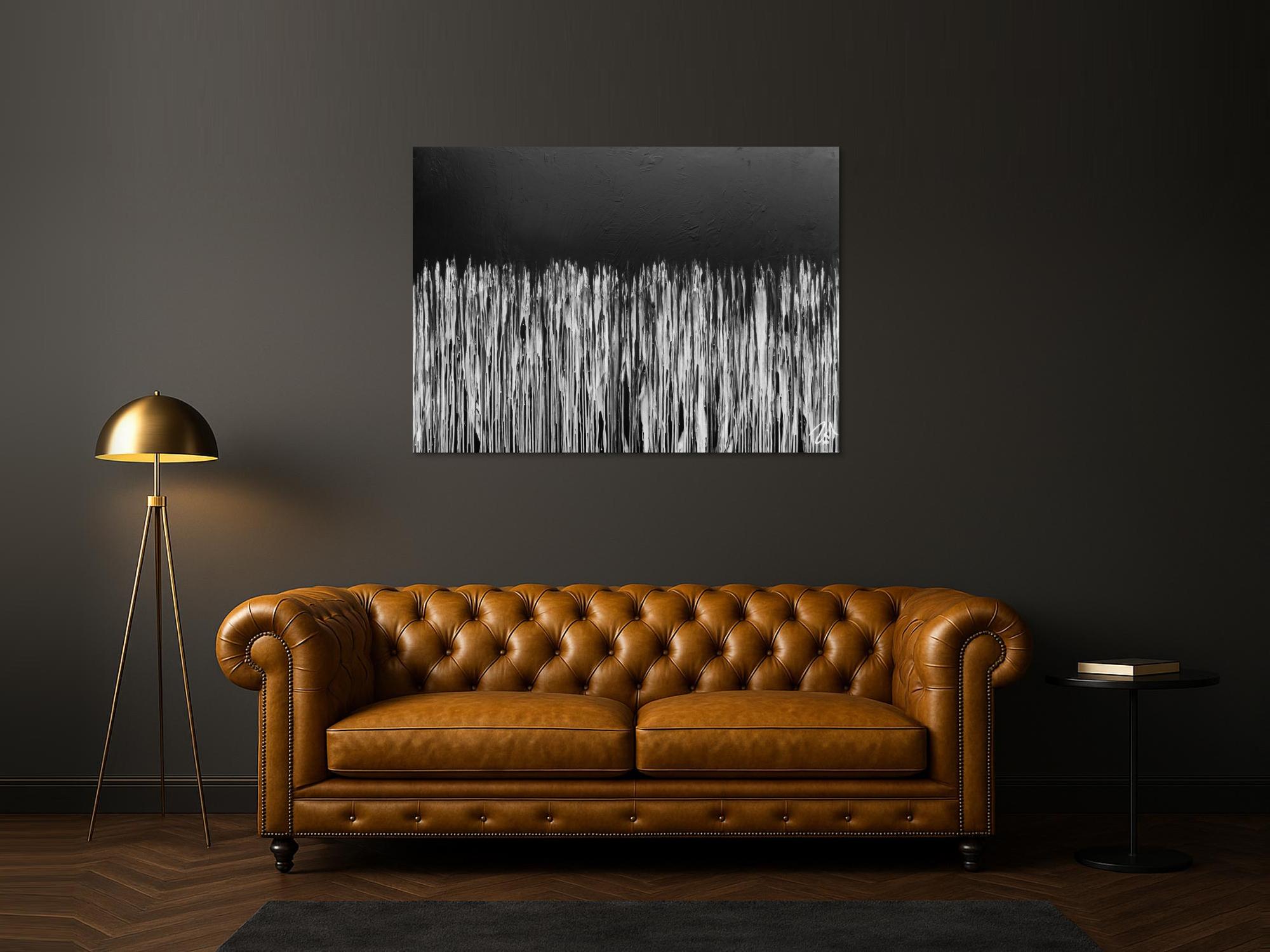 Minimalitisches abstraktes Acrylgemälde in schwarz weiß