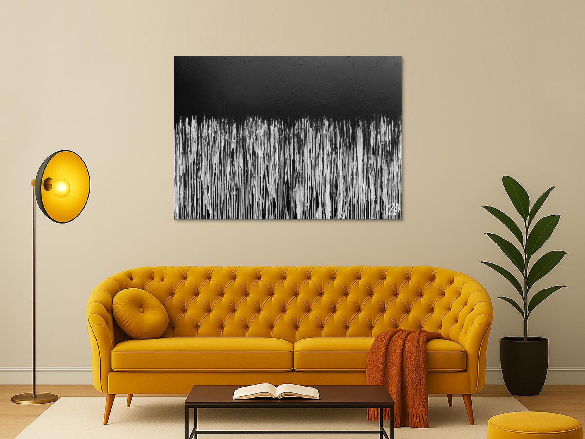 Minimalitisches abstraktes Acrylgemälde in schwarz weiß